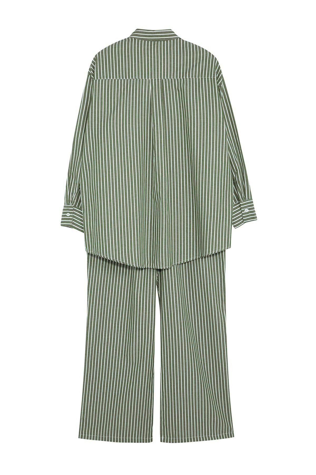Trendyol Curve-Plus Size kHaki-white Striped Shirt and Trousers Set 5
