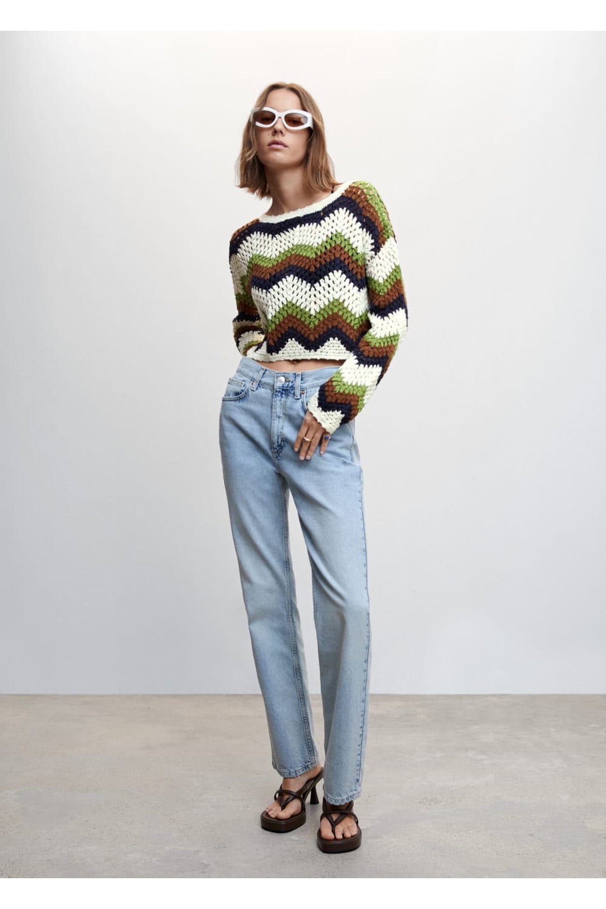 بافت و پلیور زنانه سفید منگوMANGO | 47095853 اورجینال - تصویر 2