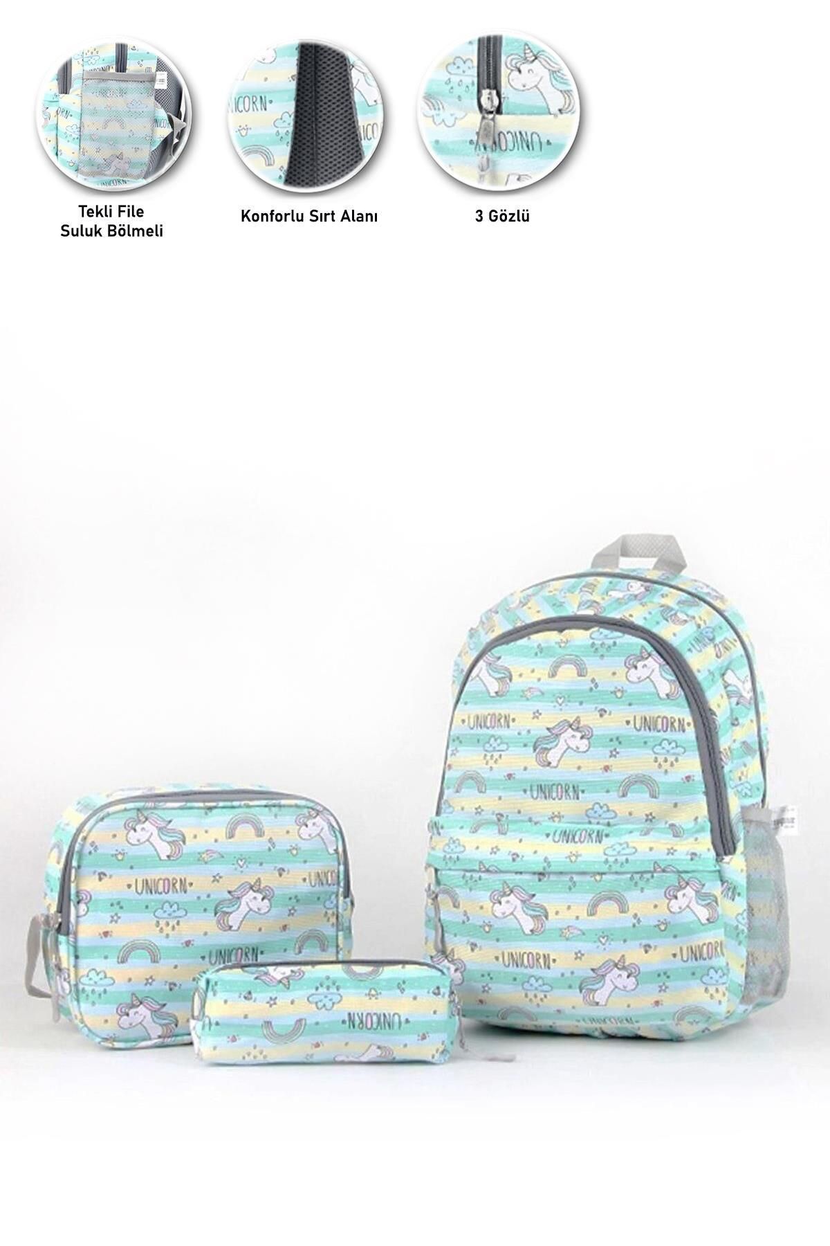 Mashotrend Geantă De Școală Green Unicorn Cu 3 Ochi - Nutriție, Școală Primară Și Rucsac Unisex - One Size