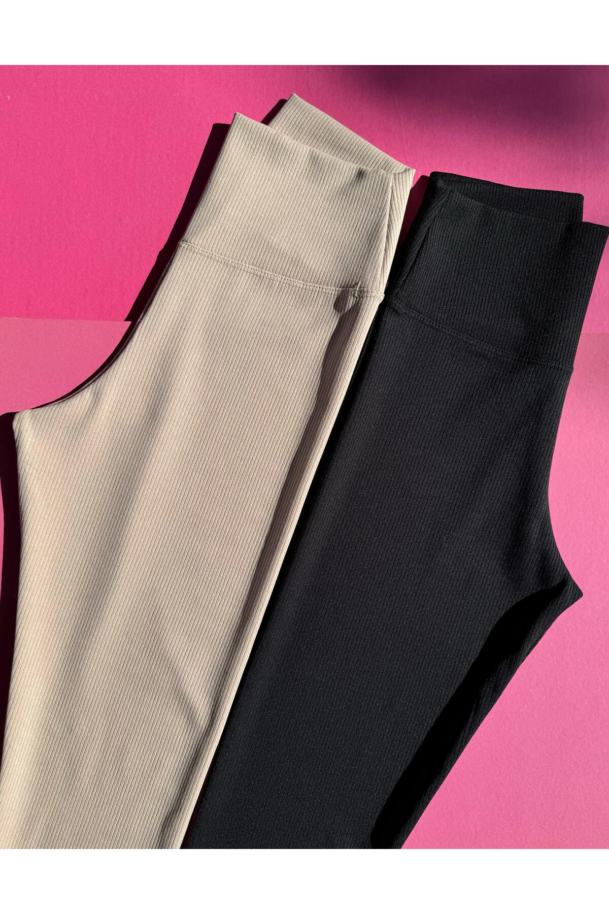 VicTroy Camisole szövet, 2 részes fekete és krémszínű, extra rugalmas, magas derekú, rugalmas női leggings