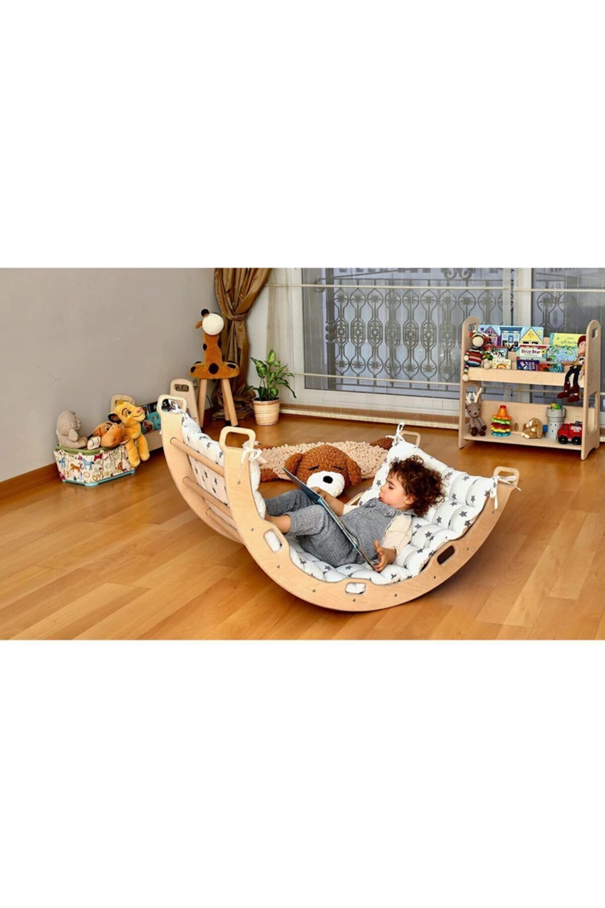 ست صخره‌نوردی پیکِلر | اسباب‌بازی مونته‌سوری چوبی قابل حمل و بالش | رمپ تسمه‌ای و سنگی و بالش