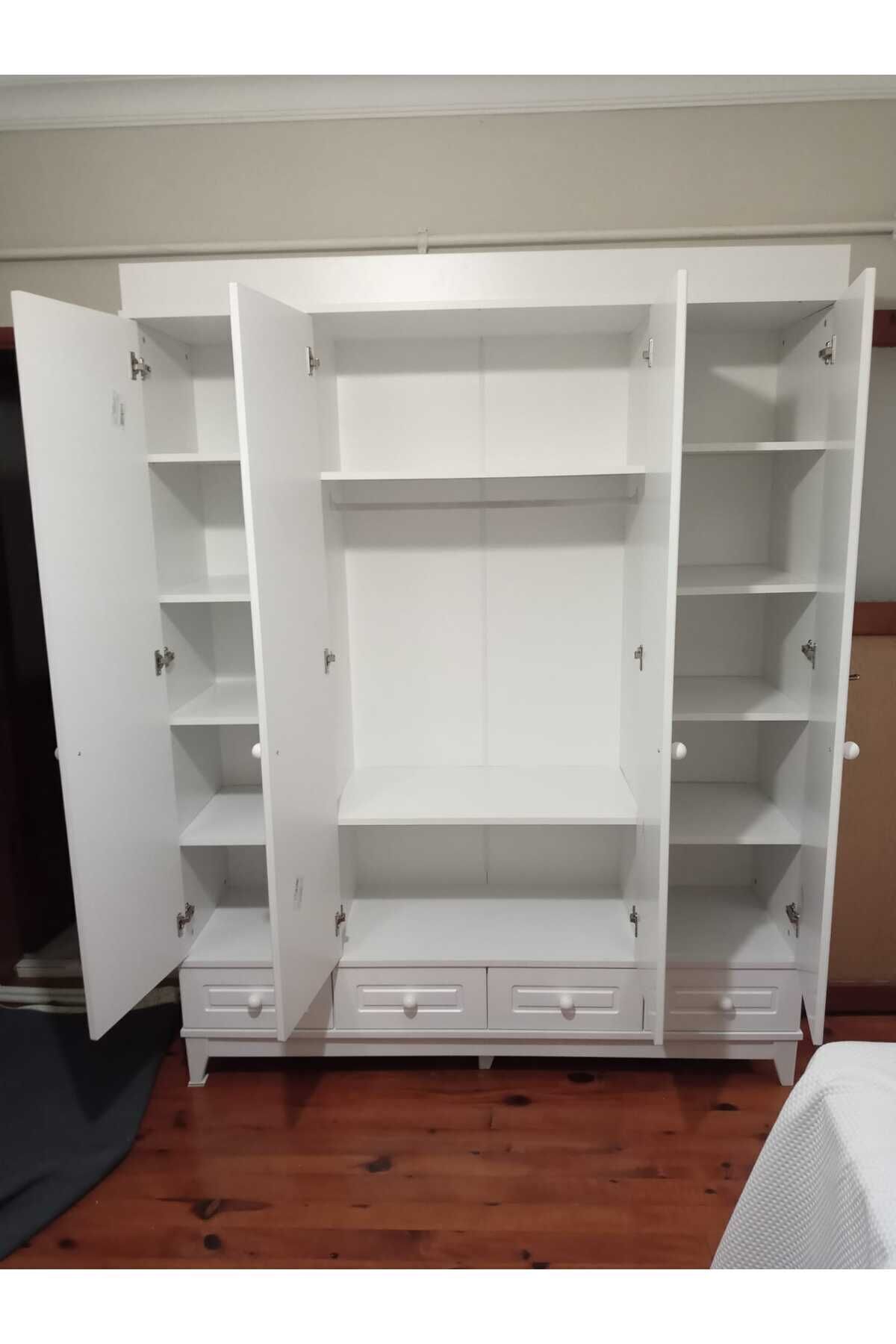 Koza %100 MDF Stella Beyaz 4 Kapılı Bebek&Çocuk Odası Gardrop fotoğrafı 2 (önizleme)