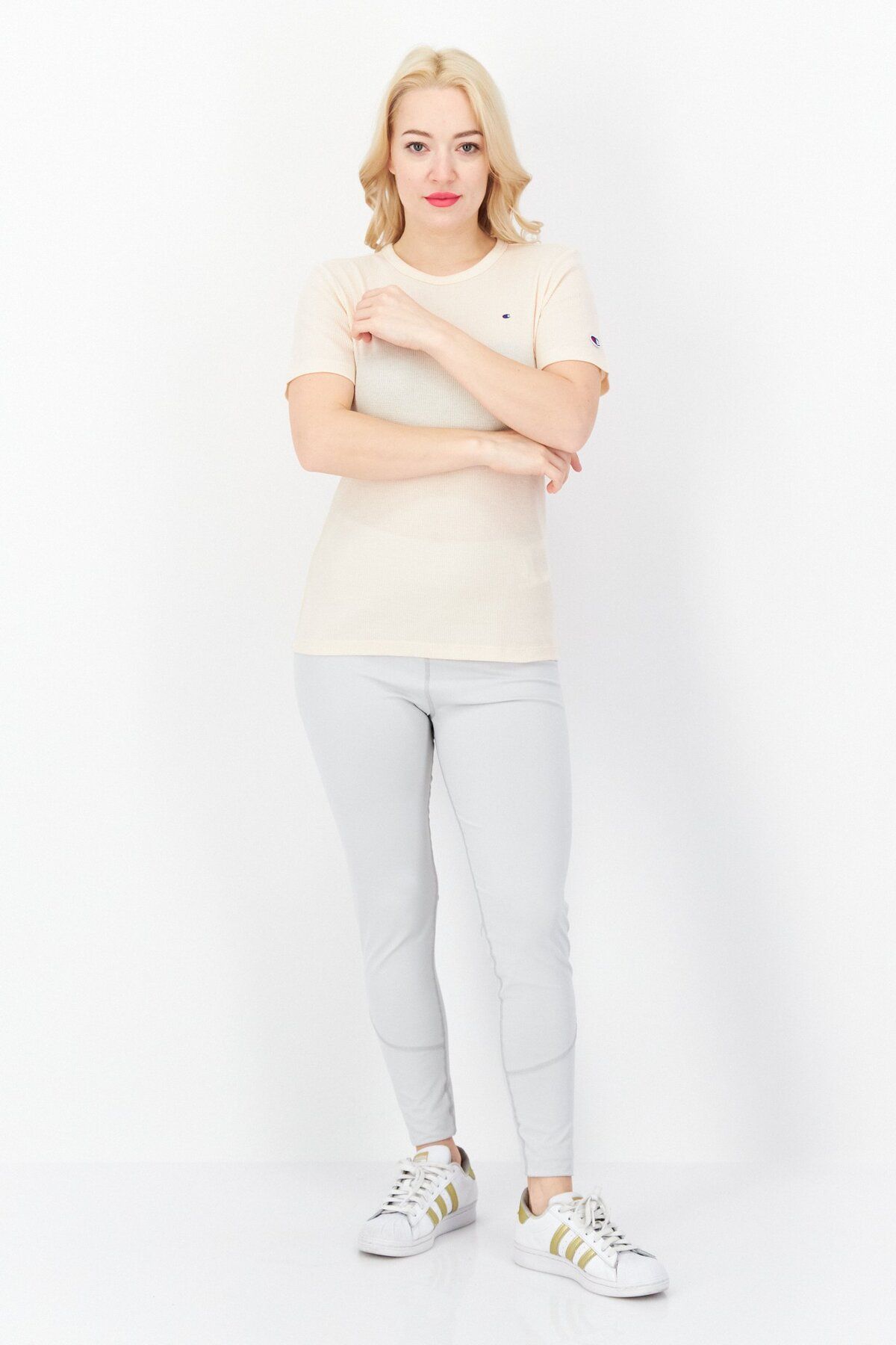 Champion-Women Regular Fit Brand Logo Training T-Shirts, Peach 4