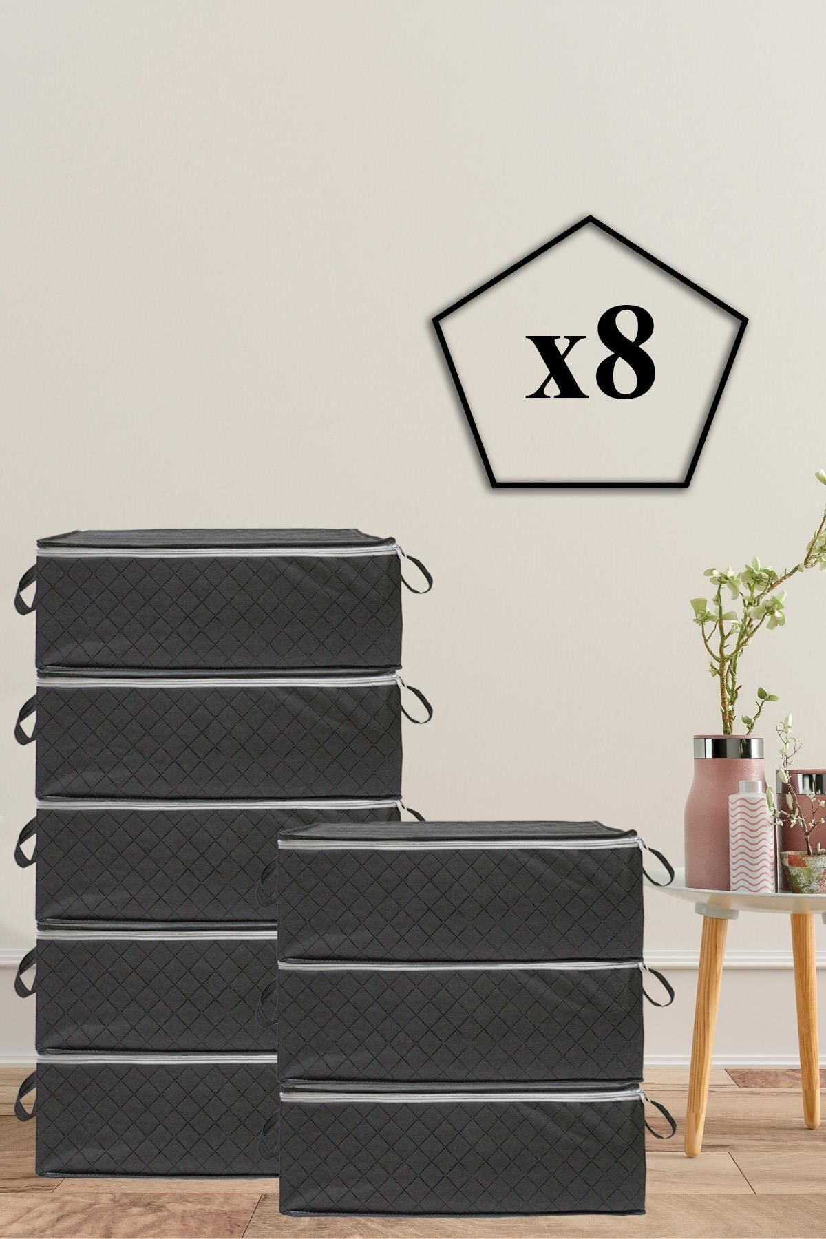 8 Pieces Quilted Patterned Bazaaltı Hurc 60x40x22(GRAY)