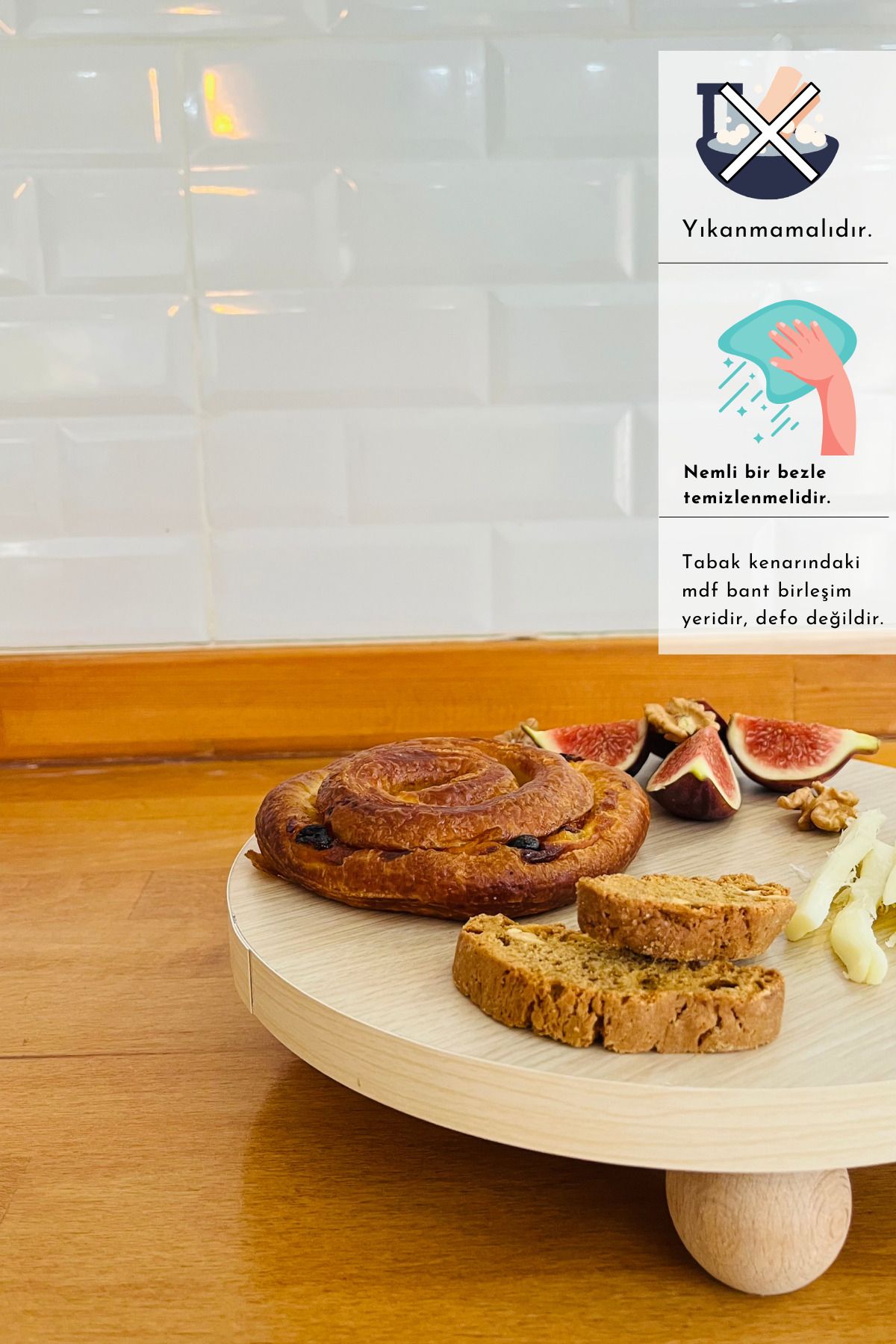 justwood-3-piece Mdf Plate Beech Footed Small Presentation Set 2