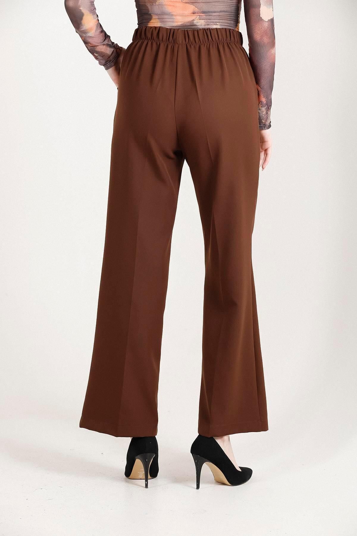 Balenbi-Pantaloni de damă Palazzo cu talie înaltă model 1003 Lycra maro 7