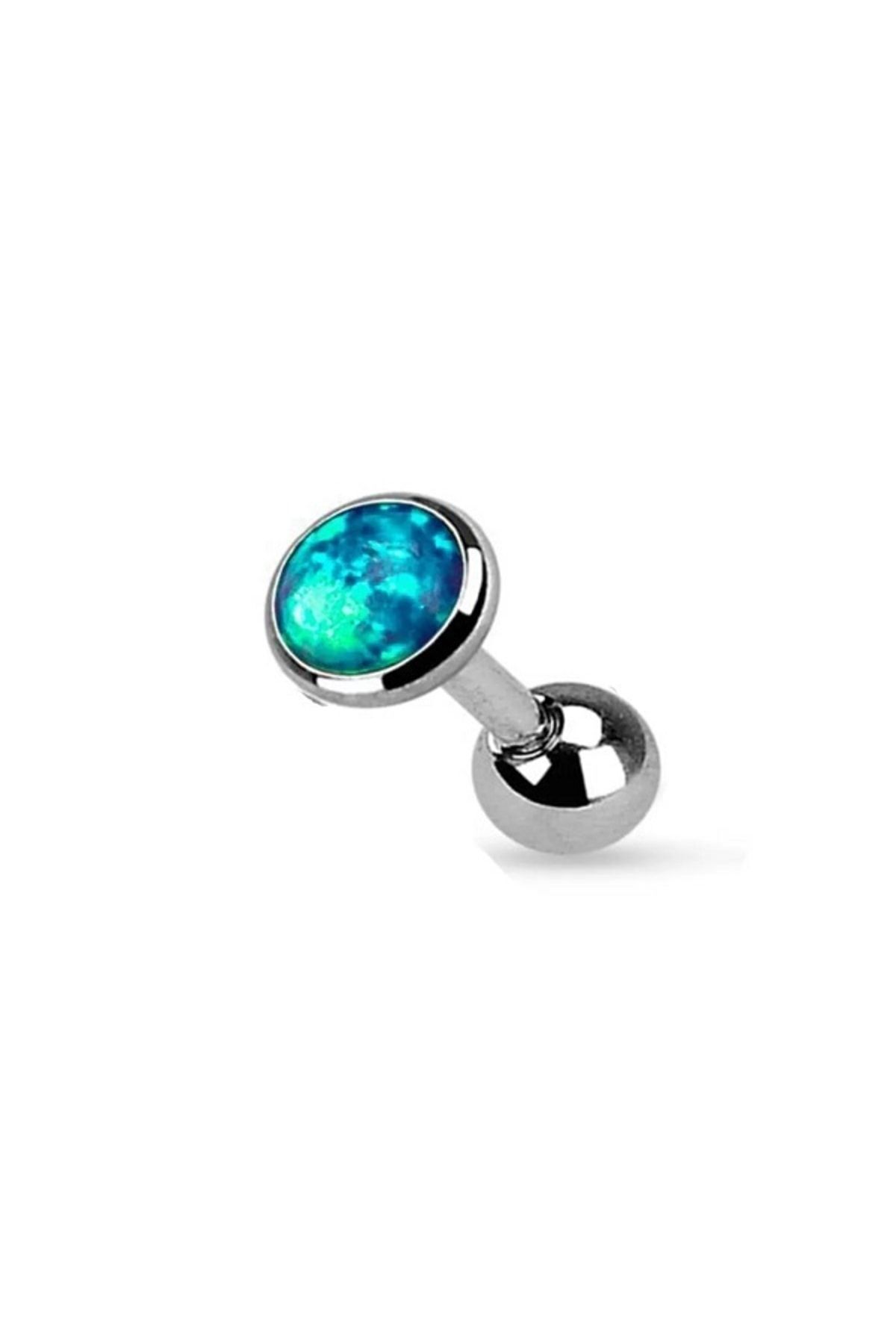 Blue Opal Stone Surgical Steel Tragus Helix Piercing Earrings One 6 Mm
