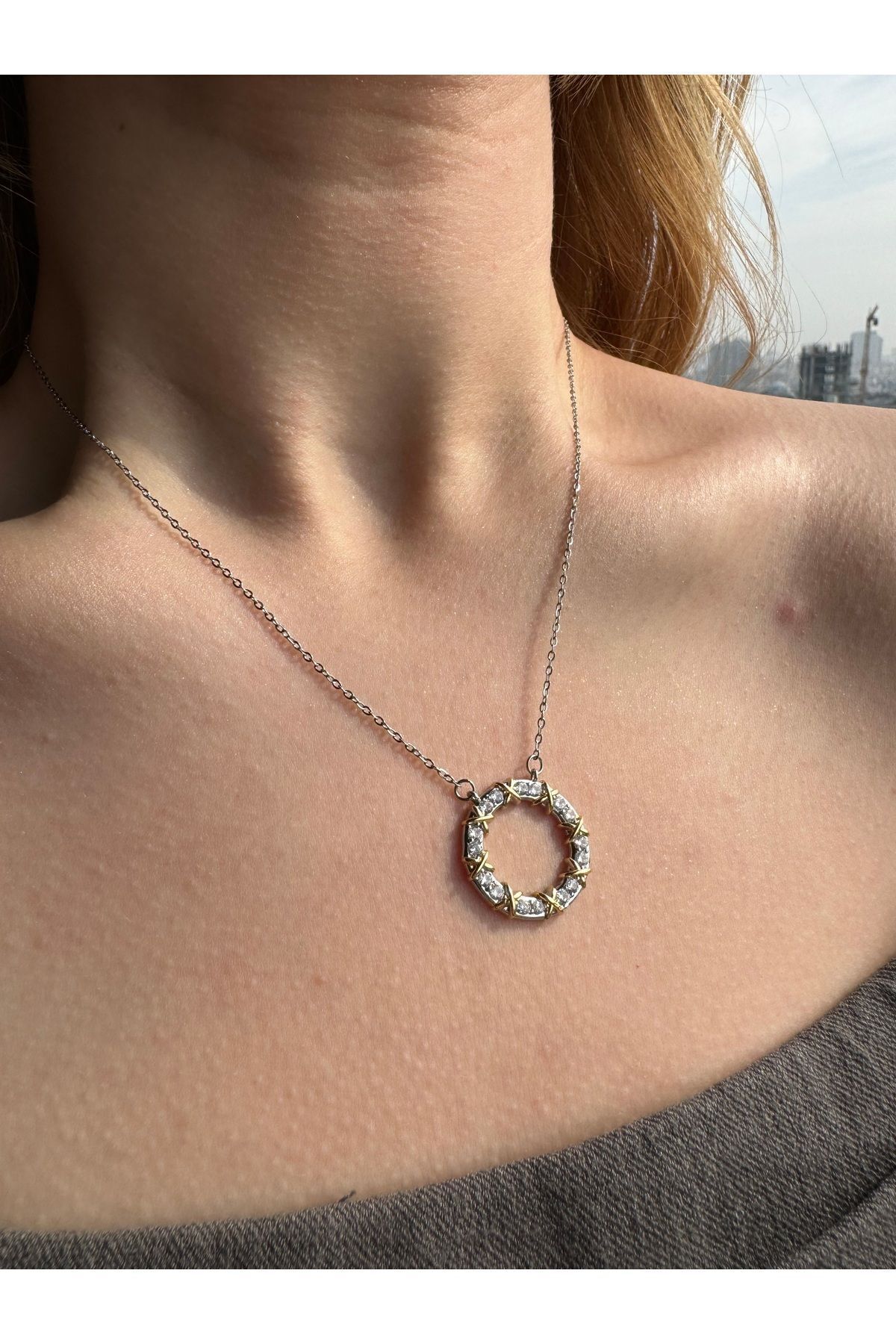 Saye İstanbul Xoxo ring zircon stone necklace- Trendyol