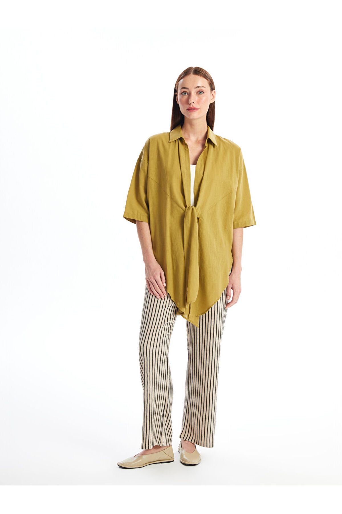 Şal Yaka Düz Oversize Keten Görünümlü Kadın Kimono