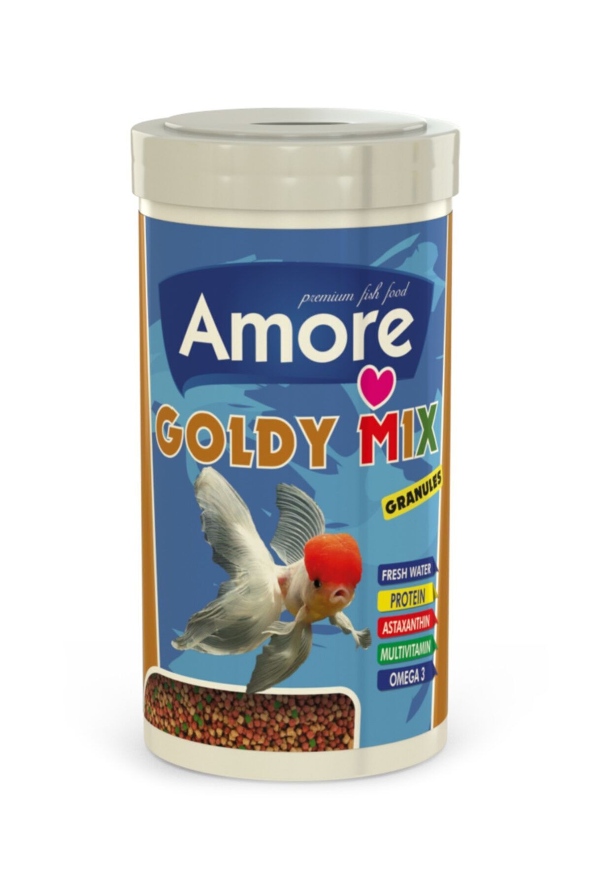 AMORE Goldy Mix Granules 1000ml Japon Balığı Yemi, Güçlü Bağışıklık, Sağlıklı Gelişim, Parlak Renkler