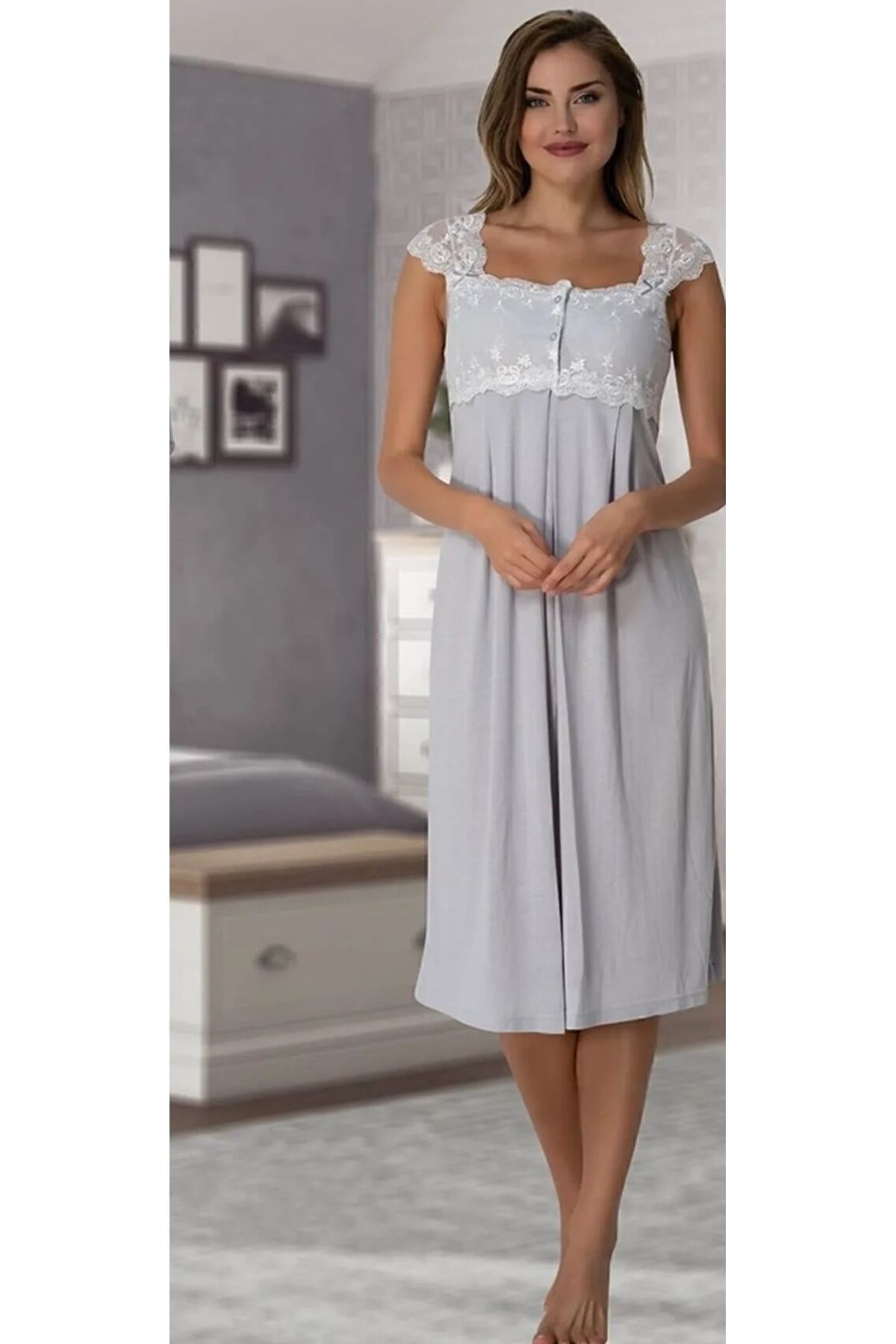 Effort Pijama-Mayss Collections 2302 Set cămașă de noapte de maternitate de culoare gri cu halat 2