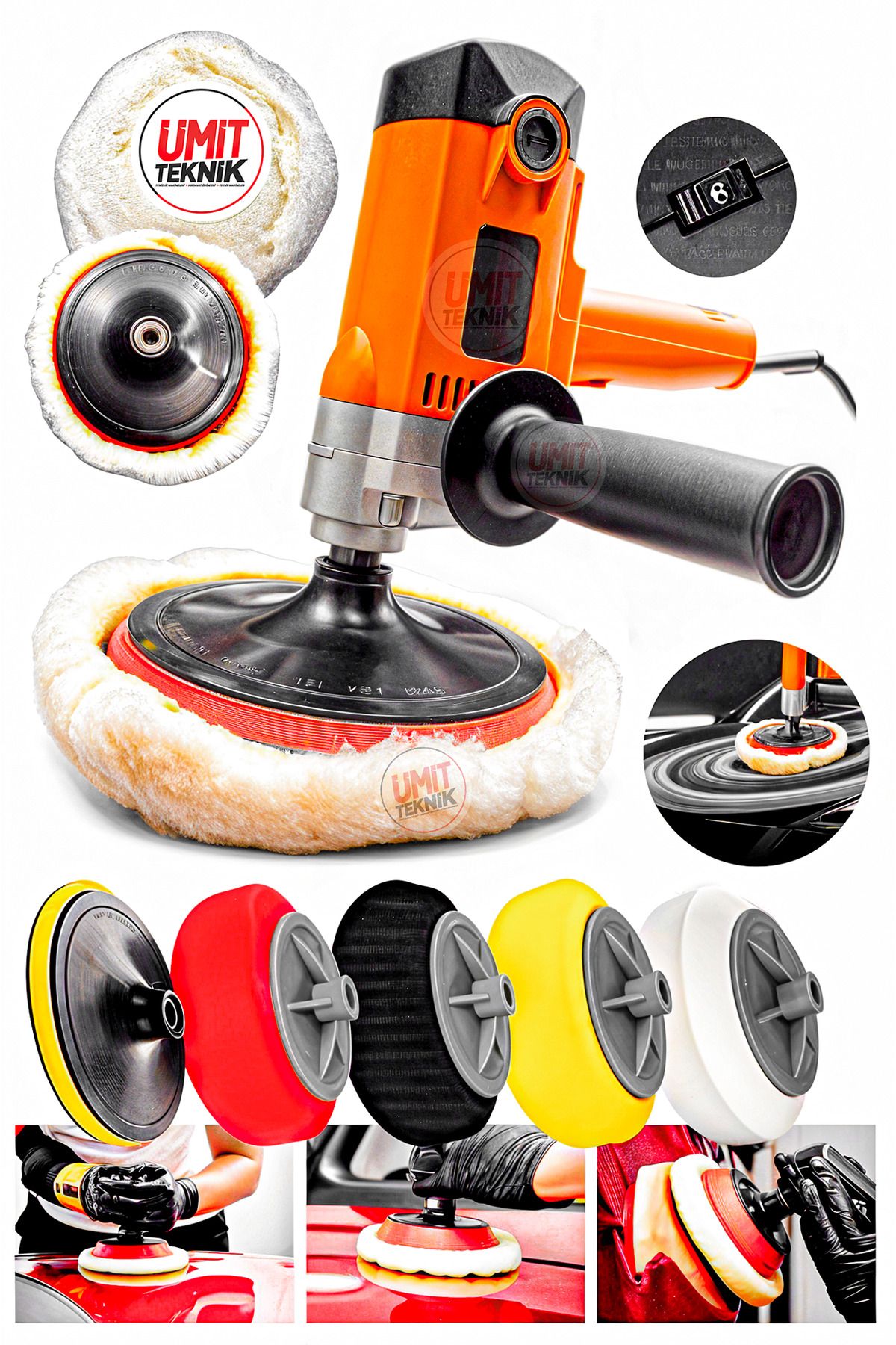 PROXTECH Pasta Cila Sünger Setli 180mm  6 Kademe Devir Ayarlı Dikey Koltuk Yıkama,Pasta CilaPolisaj Makinesi