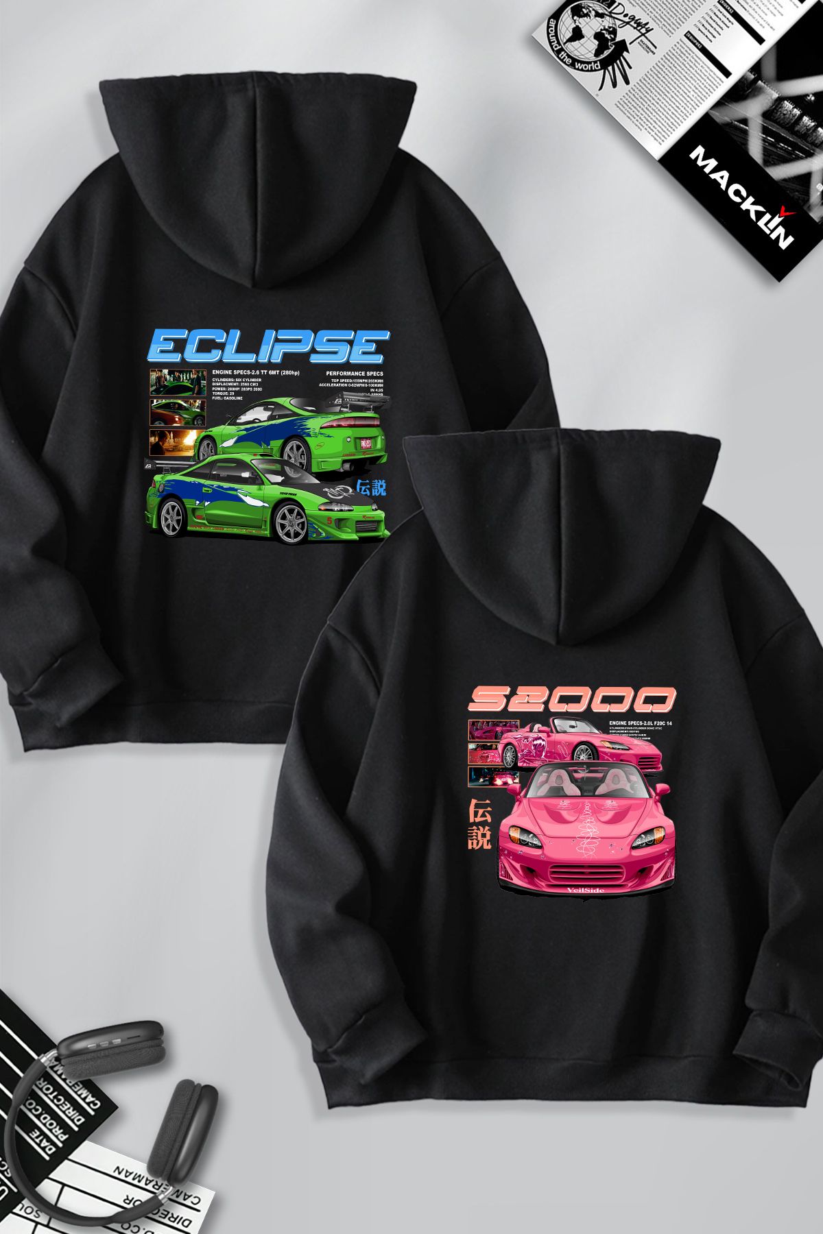 macklin-Set de 2 hanorace cu glugă cu imprimeu Fast and Furious Eclipse și S2000 BACK - Combinație de cuplu îndrăgostit 1