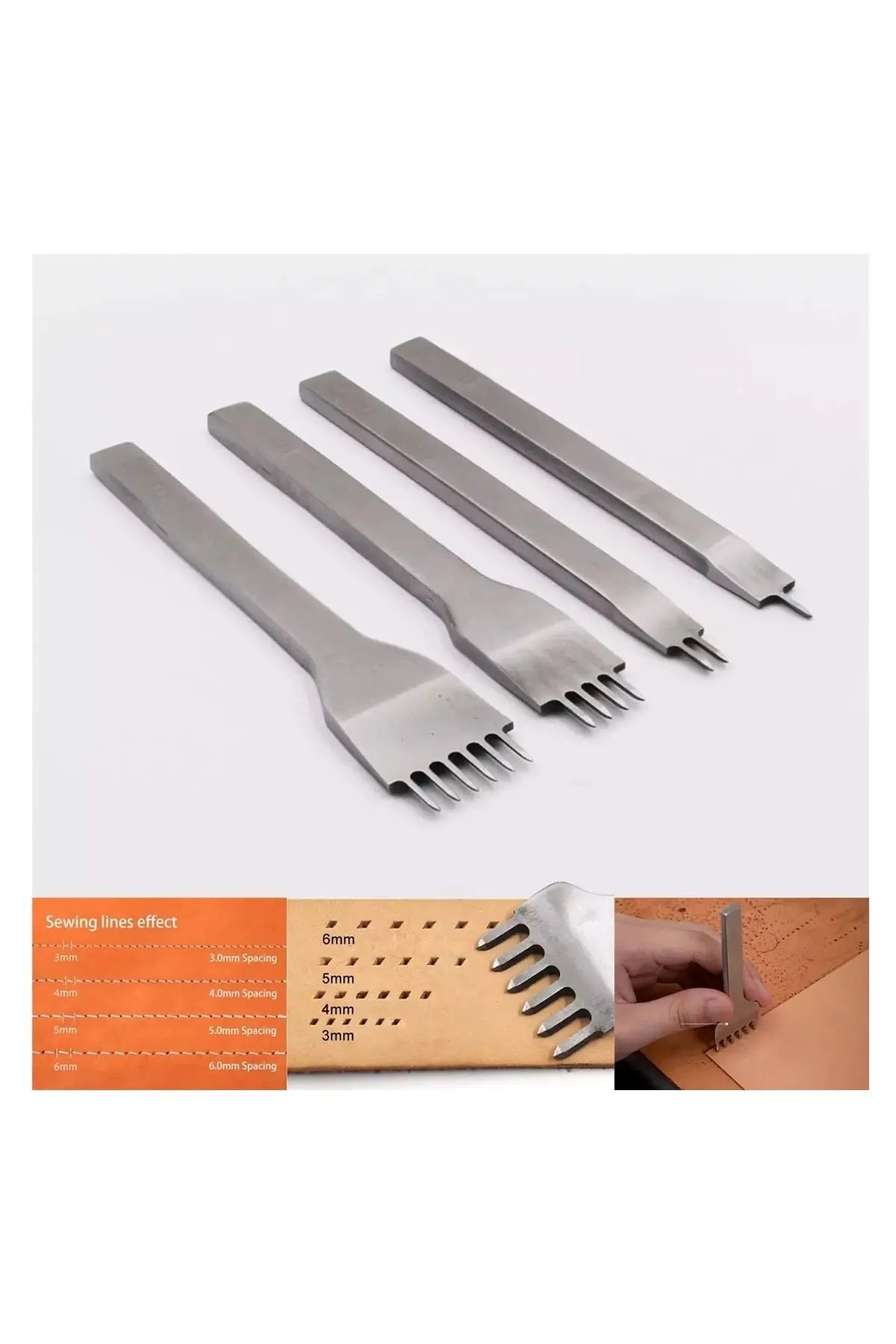 AiryFooT 5 Mm Çatal Zımba 4'lü Set, Deri Hobi Için 1'li, 2'li,4'lü