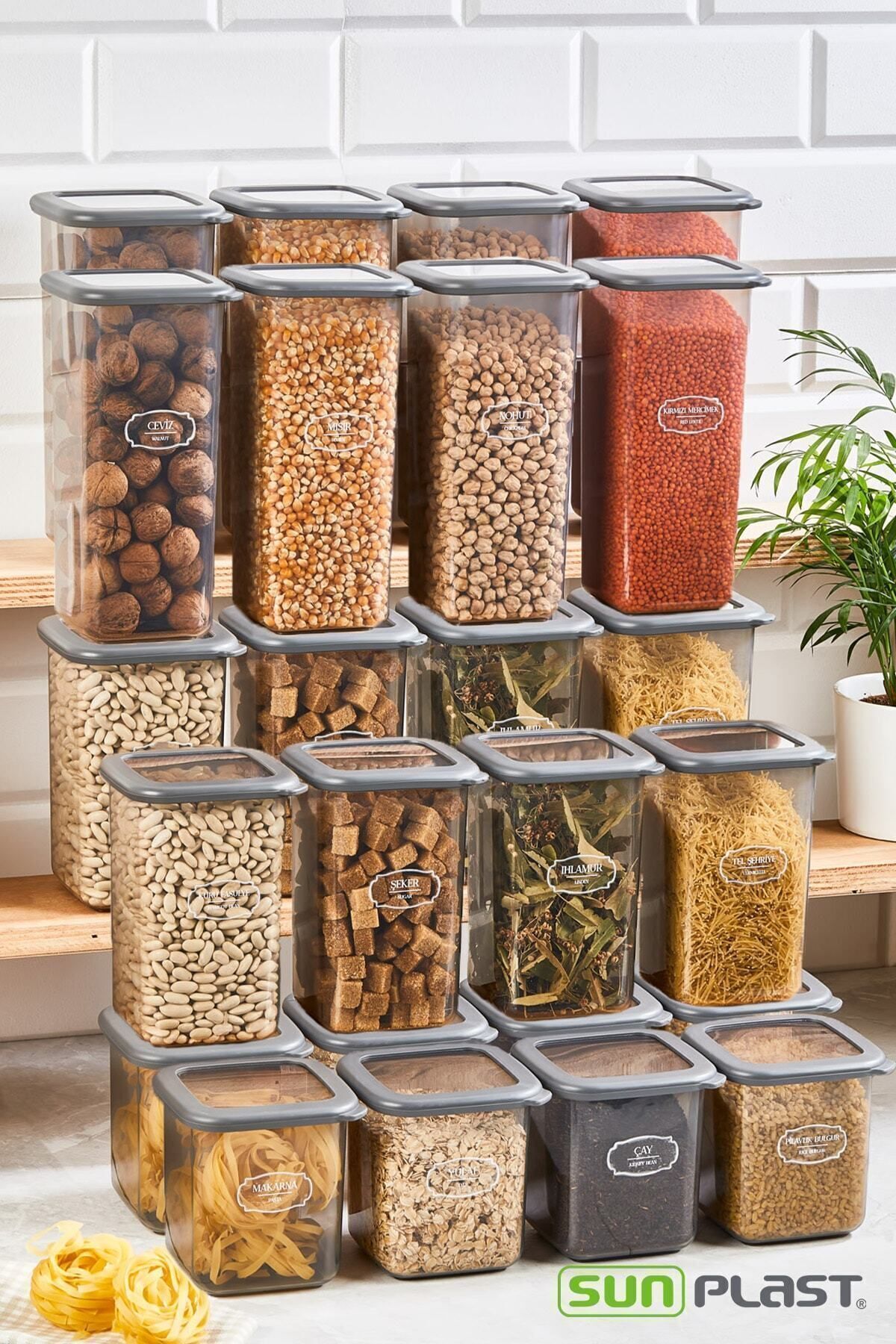 Sunplast-ROYAL Set of 24 Square with Label Square Food Storage Container X8(800ML-1200ML-1600ML)Jar with Hard Lid 2