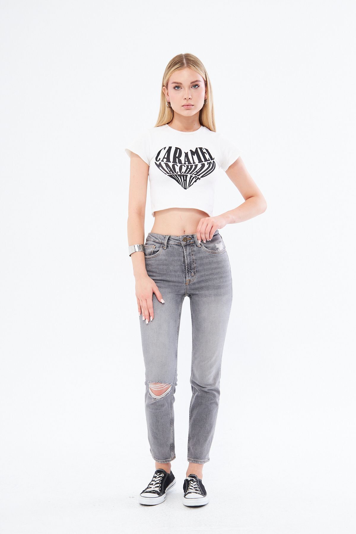 Kutaf Pantaloni Mom Jeans Pentru Damă, Gri Tăiați Cu Laser Femeie - 36