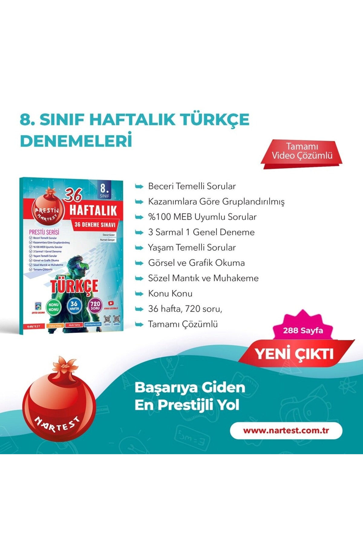 Nartest Yayınları Nartest 8. Sınıf Haftalık Türkçe Denemeleri