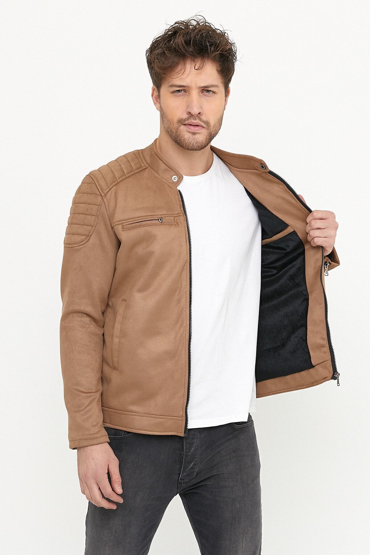 Mero Life-Ανδρικό τζάκετ Vizyon Slim Fit Suede 7