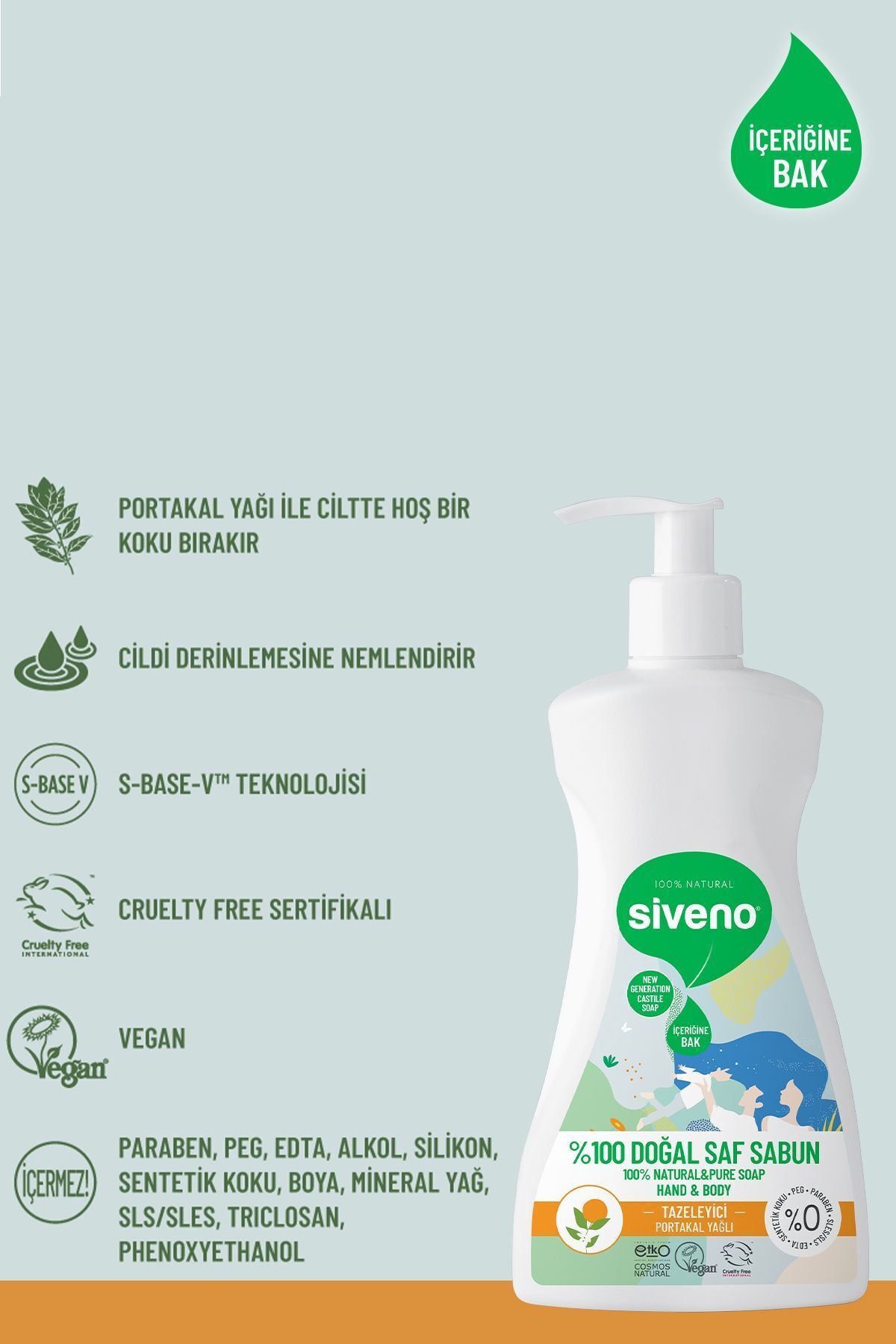 Siveno %100 Doğal Sıvı Kastil Sabun Portakal Yağlı Yoğun Nemlendirici Arındırıcı Bitkisel Vegan 300 ml fotoğrafı 6 (önizleme)