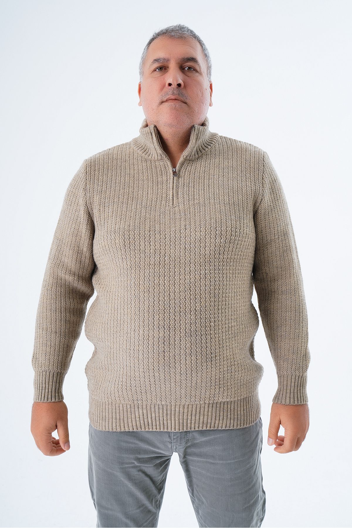 Trist Star-Men's Mink Knitwear Wool Sweater - Zigzag Execution, Stand Collar, Short Zipper - Large Size Trist-2117 1