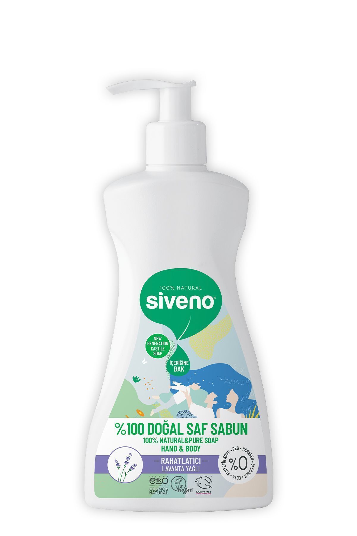 صابون 100% طبیعی مایع کاستیل با روغن اسطوخودوس مرطوب کننده و پاک کننده گیاهی گیاهی وگان قوی 300 میلی لیتر Siveno