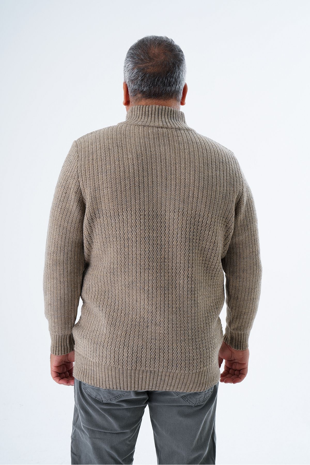 Trist Star-Men's Mink Knitwear Wool Sweater - Zigzag Execution, Stand Collar, Short Zipper - Large Size Trist-2117 3