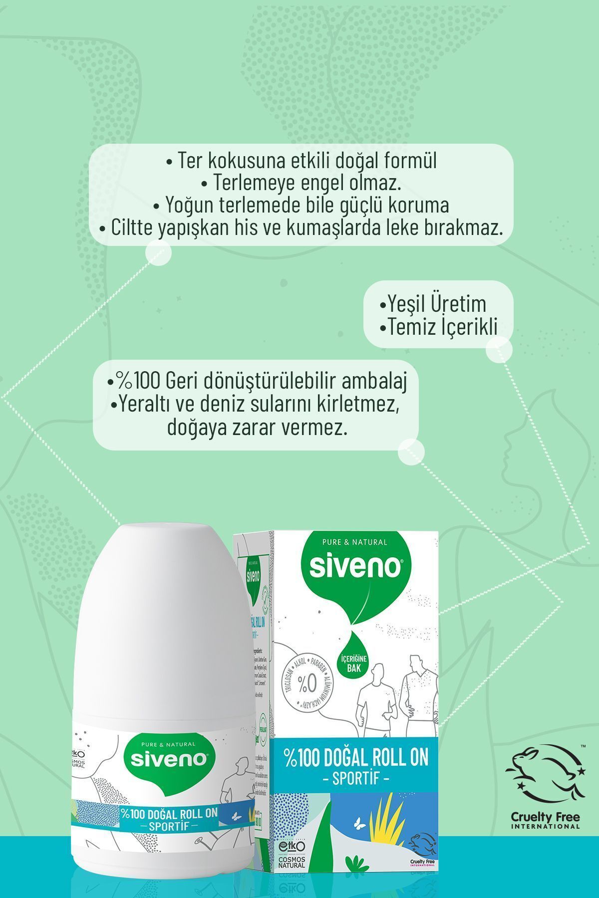 %100 Doğal Roll-on Sportif Sporcu Deodorant Ter Kokusu Önleyici Bitkisel Lekesiz Vegan 50 ml