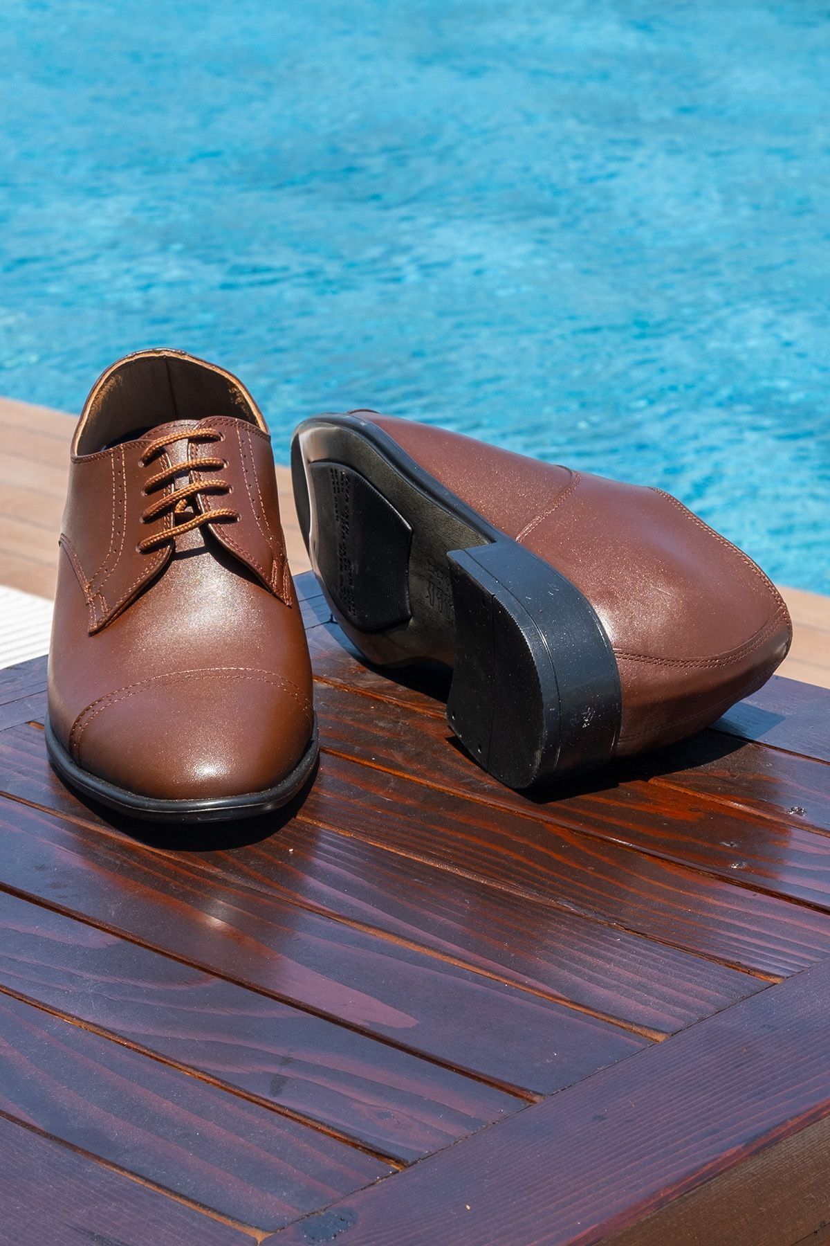 Elevold-7/ 9 Cm Height Increasing Hidden Heels Handmade Brown Oxford Model Men's Shoes Groom's Shoes 3
