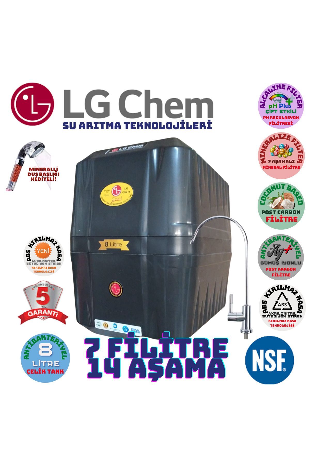 LG Chem COOL PREMIUM SİYAH 8 Lt. 7 FİLİTRE 14 AŞAMA GÜMÜŞ İYON MİNERAL ALKALİLİ SU ARITMA CİHAZI