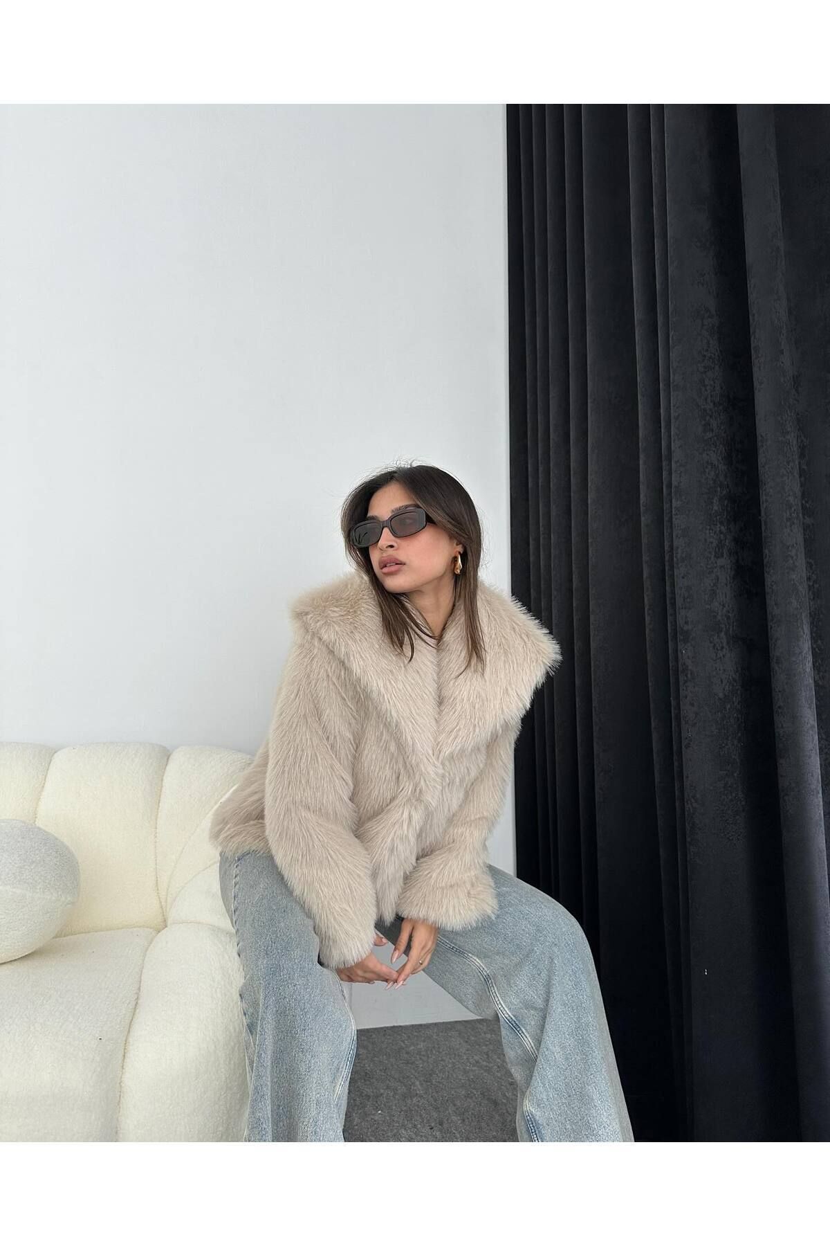 candybia  Kadın Yeni Sezon Şal Yaka Oversize Kürk - Görsel 2