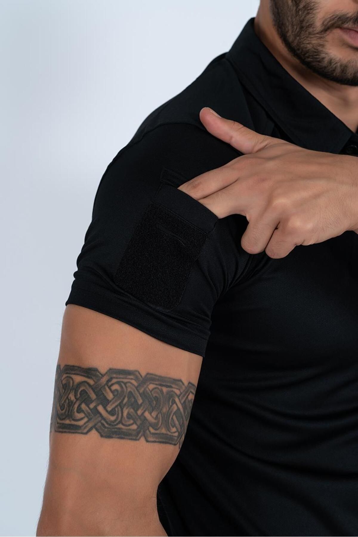 پولوشرت  مردانه پلی استر مشکی اسپرت راسته Slim/اسلیم فیت    Slim/اسلیم فیت Daily/روزانه | BİKATEX B-00083 TR - تصویر 4