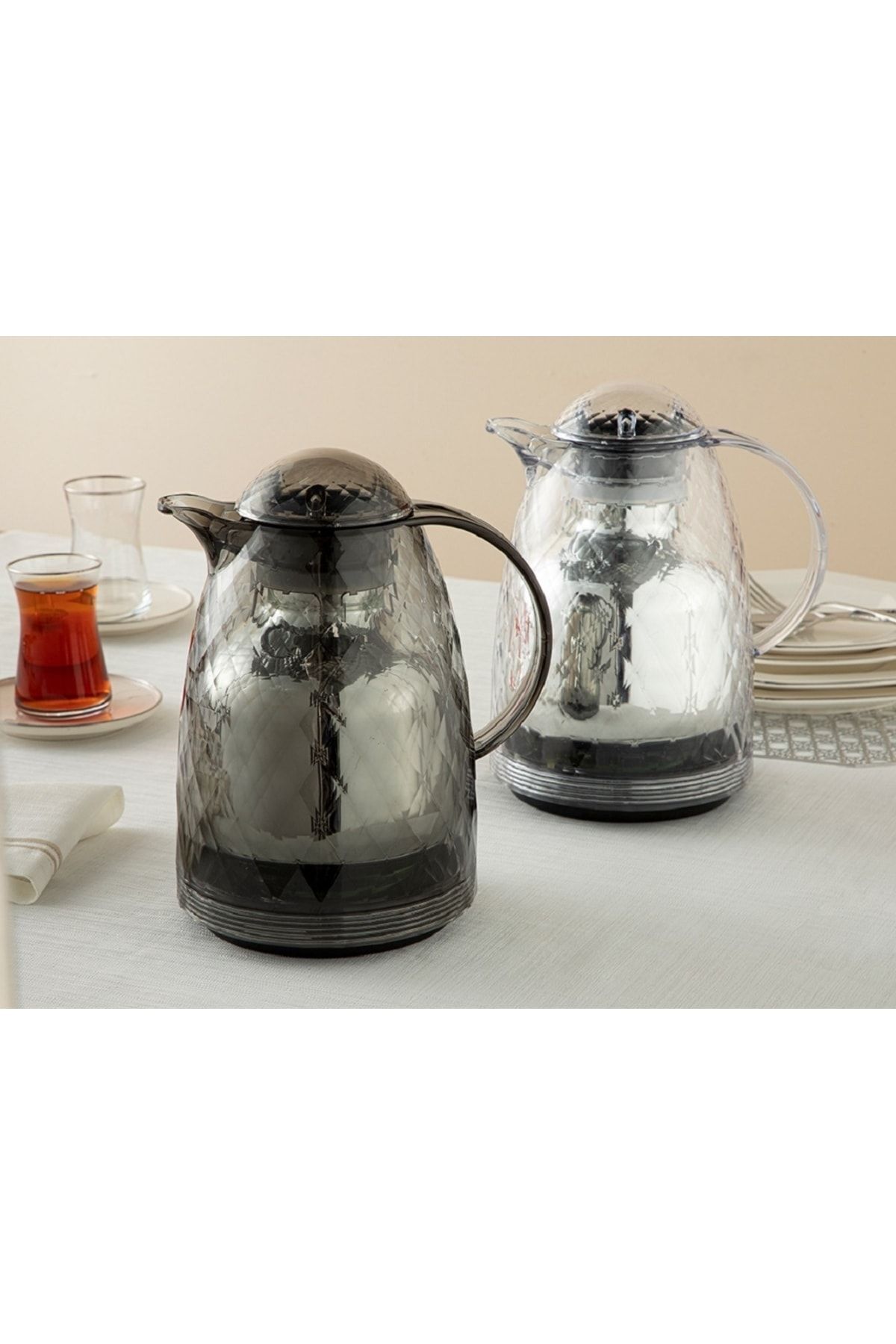 فلاسک خاکستری ترموس شیشه ای اکریلیک 1000 میل آنتراسیت English Home