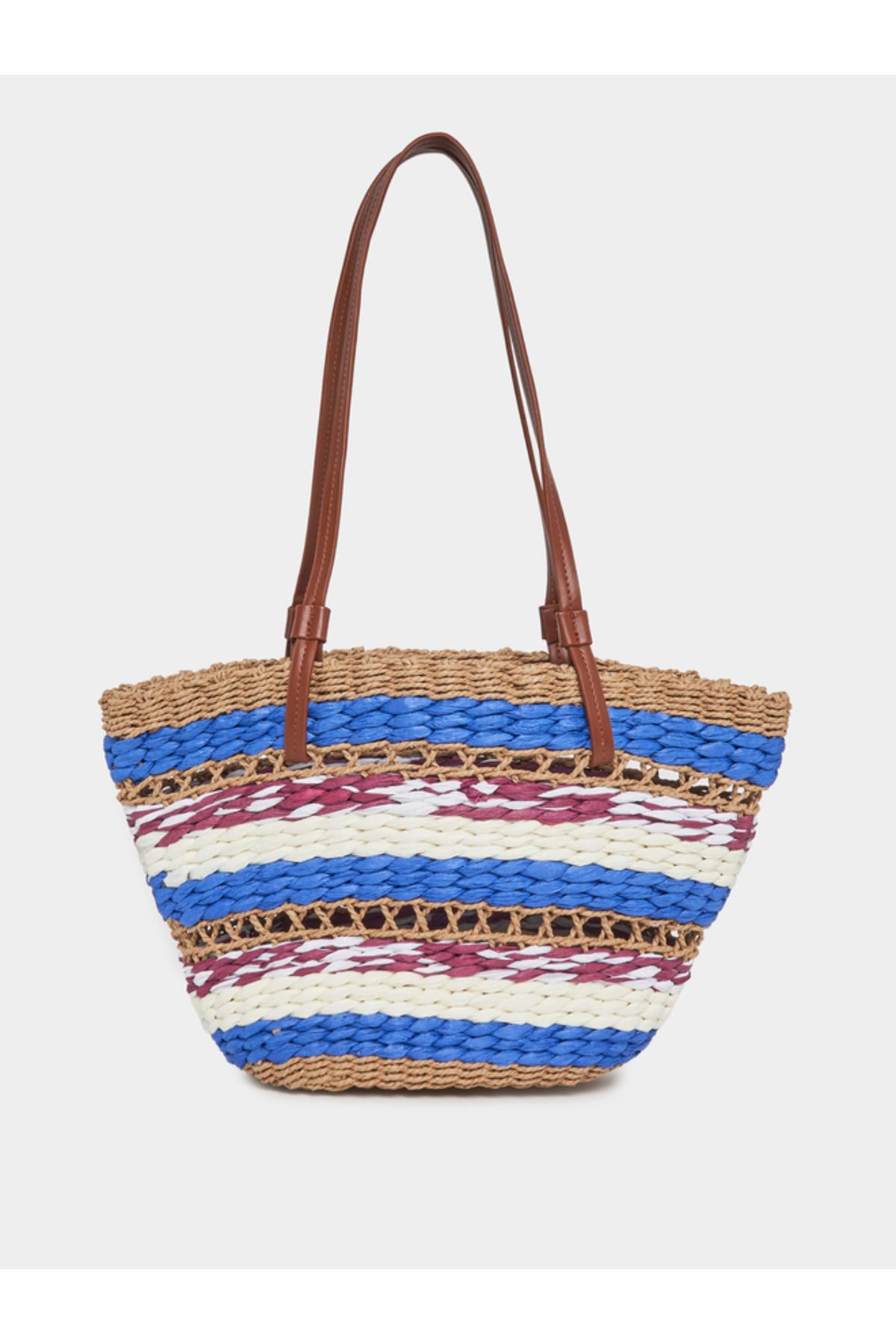 Styli-Raffia Color Block Open Shoulder Bag 4