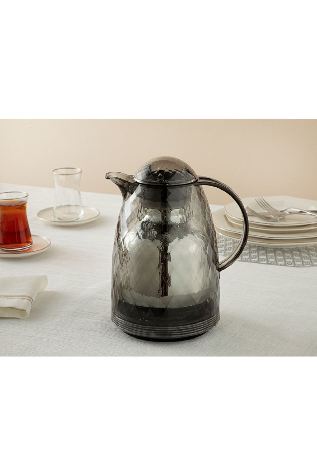 فلاسک خاکستری ترموس شیشه ای اکریلیک 1000 میل آنتراسیت English Home