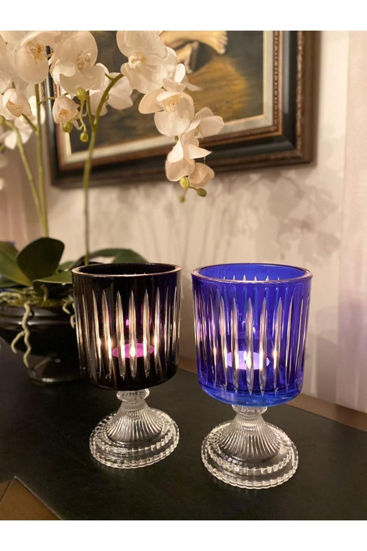 Dekoratif Home Dekoratif Mavi Ayaklı Mumluk Vazo