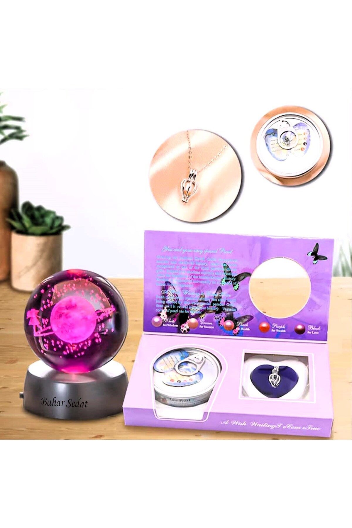 Genel Markalar Satürn Kız Işıklı Cam Küre & İstiridye İçinde Gerçek İnci Kolye