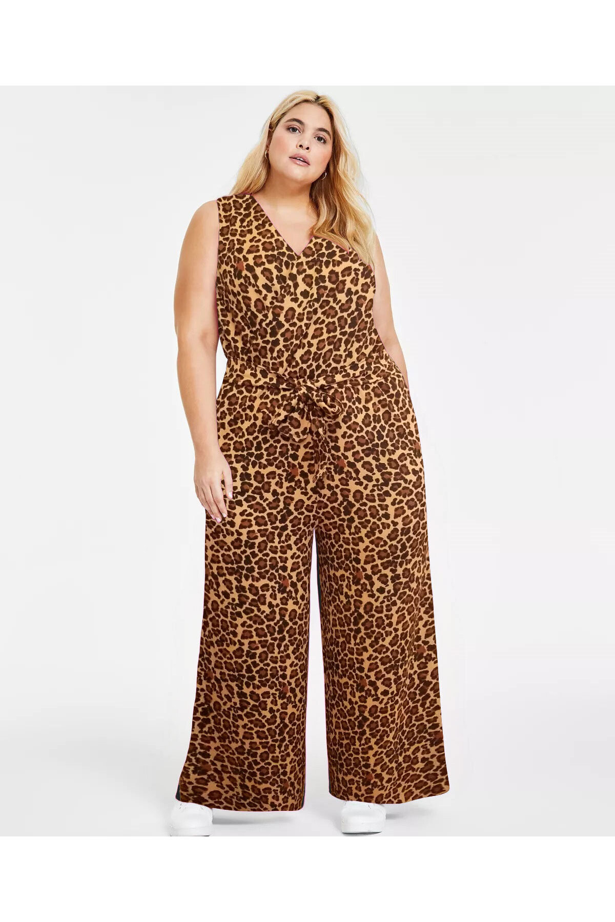 LEOPARD PRINT PLUS SIZE SKINNY LONG JUMPSUIT