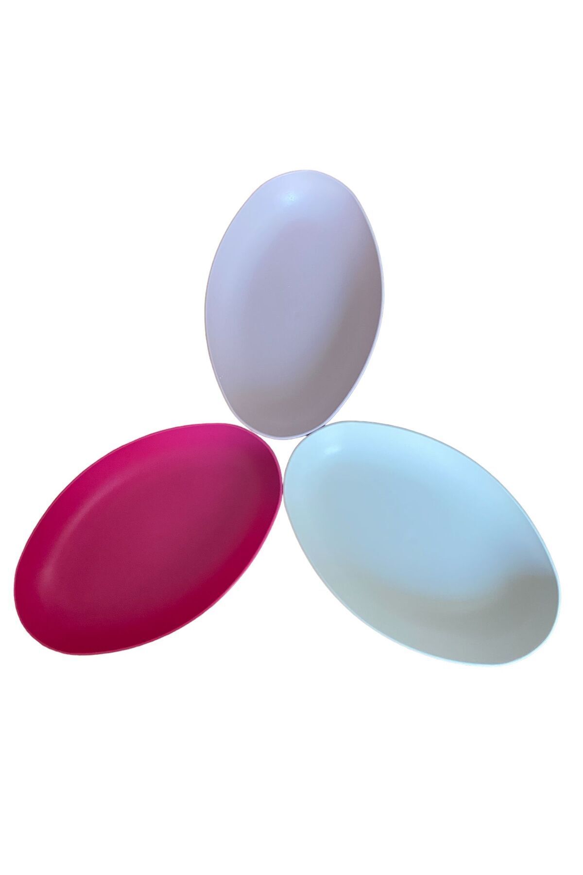 HOLLYHOME 3 Lü Plastik Kayık Servis Salata Oval Tabak 15x24x4cm Pudra, Krem, Fuşya