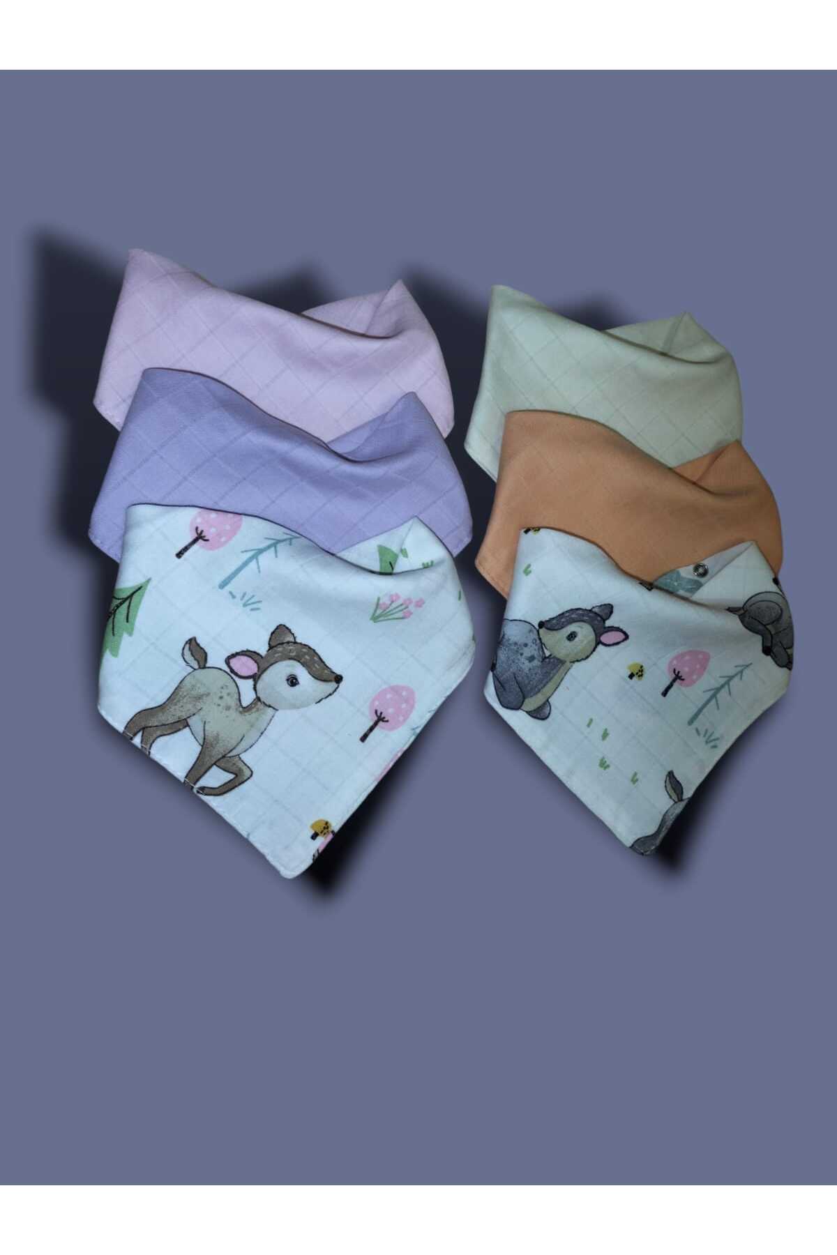 sağel %100pamuk 6lı Müslin Yakalık Mama Önlüğü Çift Katlı Iki Çıtçıtlı Kız Bebek Esra (salya Önlüğü) fotoğrafı 3 (önizleme)