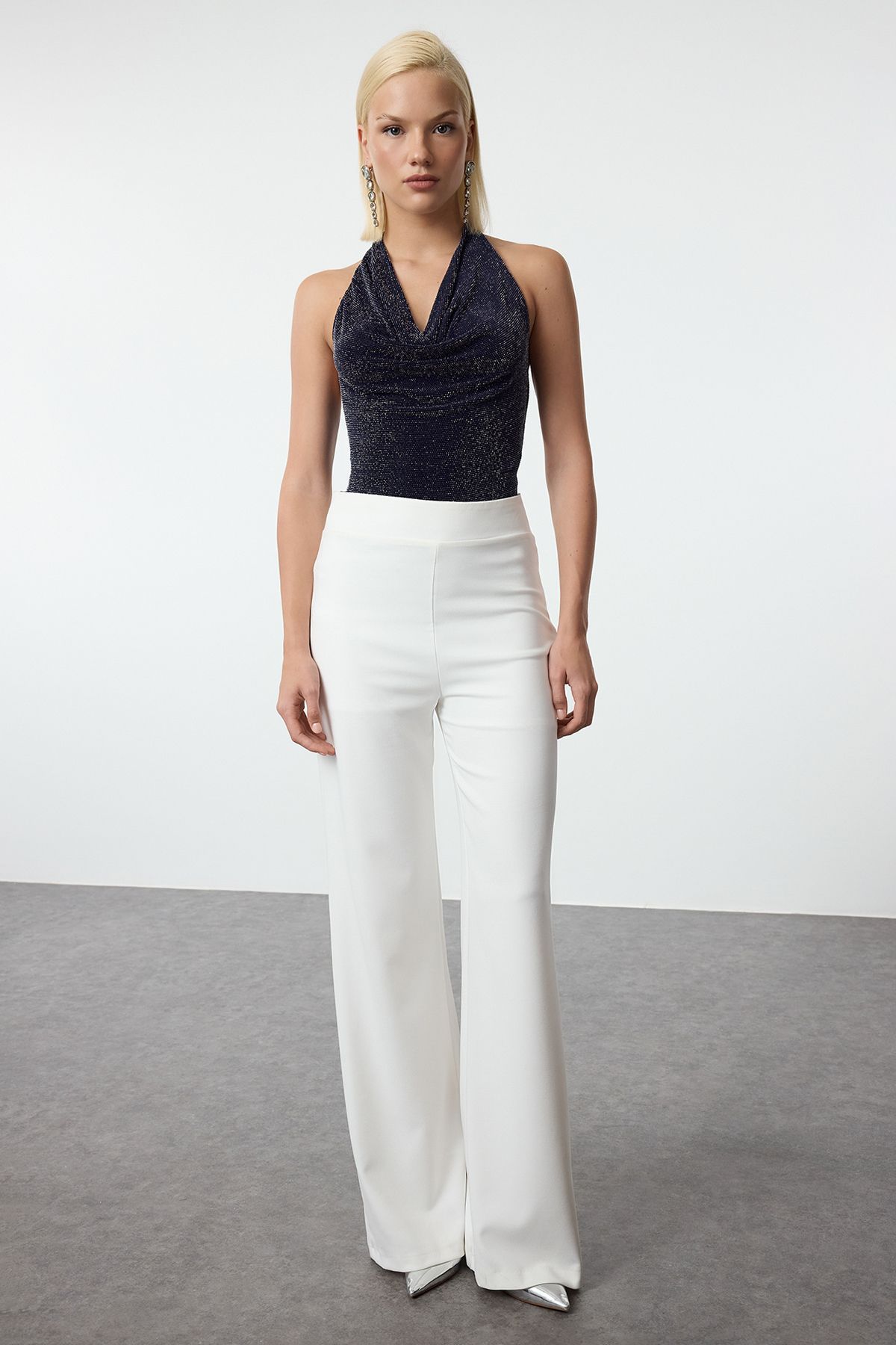 Trendyol Collection-Glitter Navy Blue Knitted Body - Degaje Collar TPRAW25BD00001 2