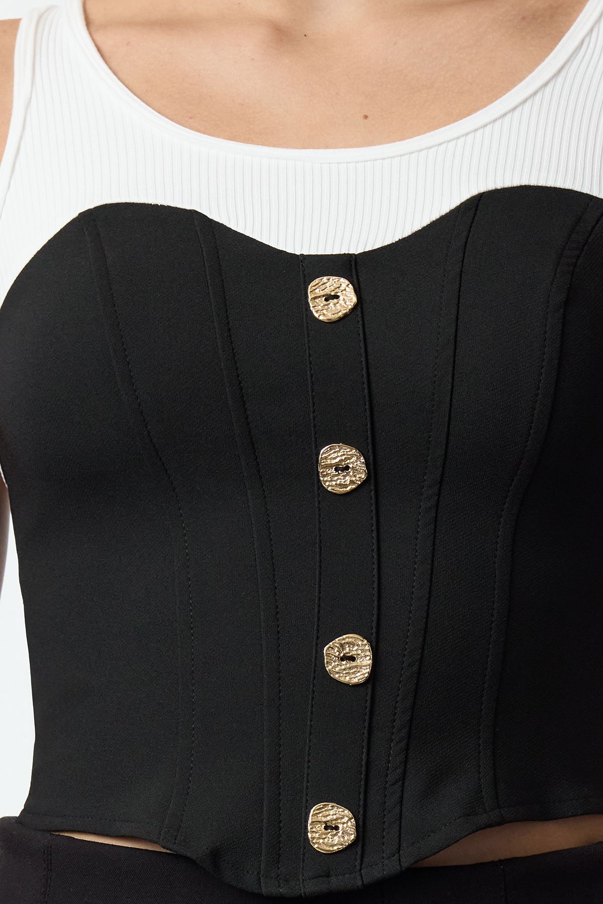 Trendyol Collection-Tpraw25bz00000 Schwarz-weiße Bluse mit Korsettmuster 4