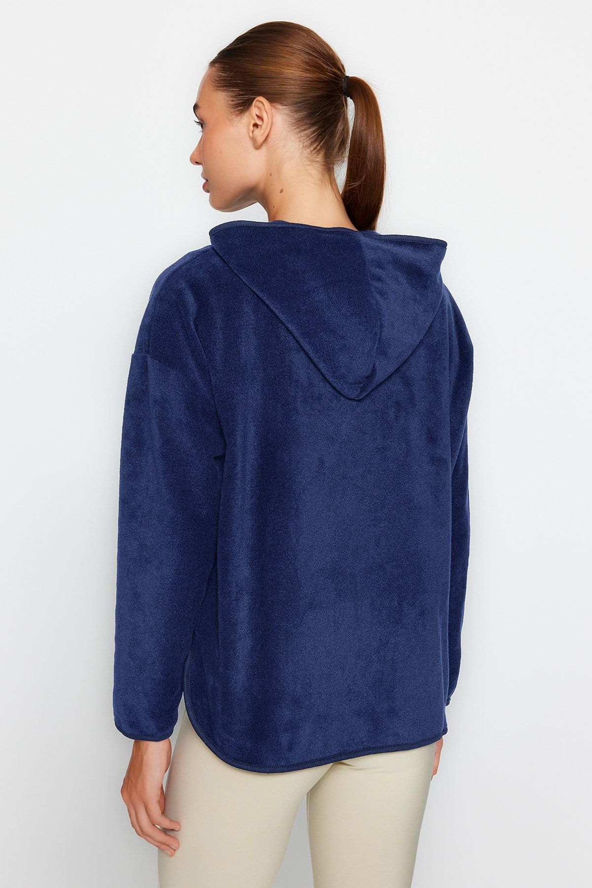 Trendyol Collection-Námořnická modrá Silná fleecová mikina s kapucí a zipem Oversize/Wide Fit pletená mikina TWOAW22SW2063 6