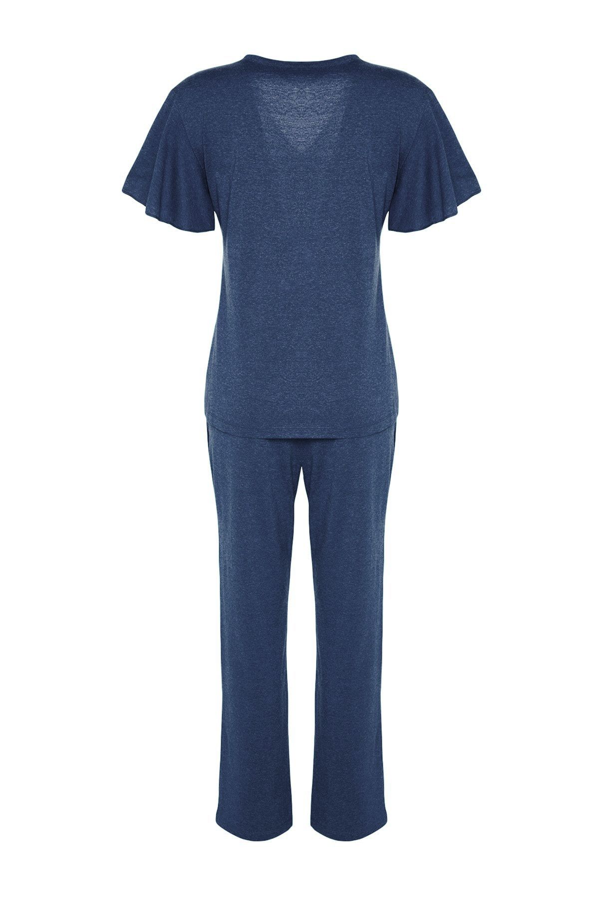 Trendyol Collection-Petrolfarbenes Pyjama-Set aus Baumwolle mit Koala-Print und Ärmeln sowie Schwungrad-Details THMSS20PT0172 8