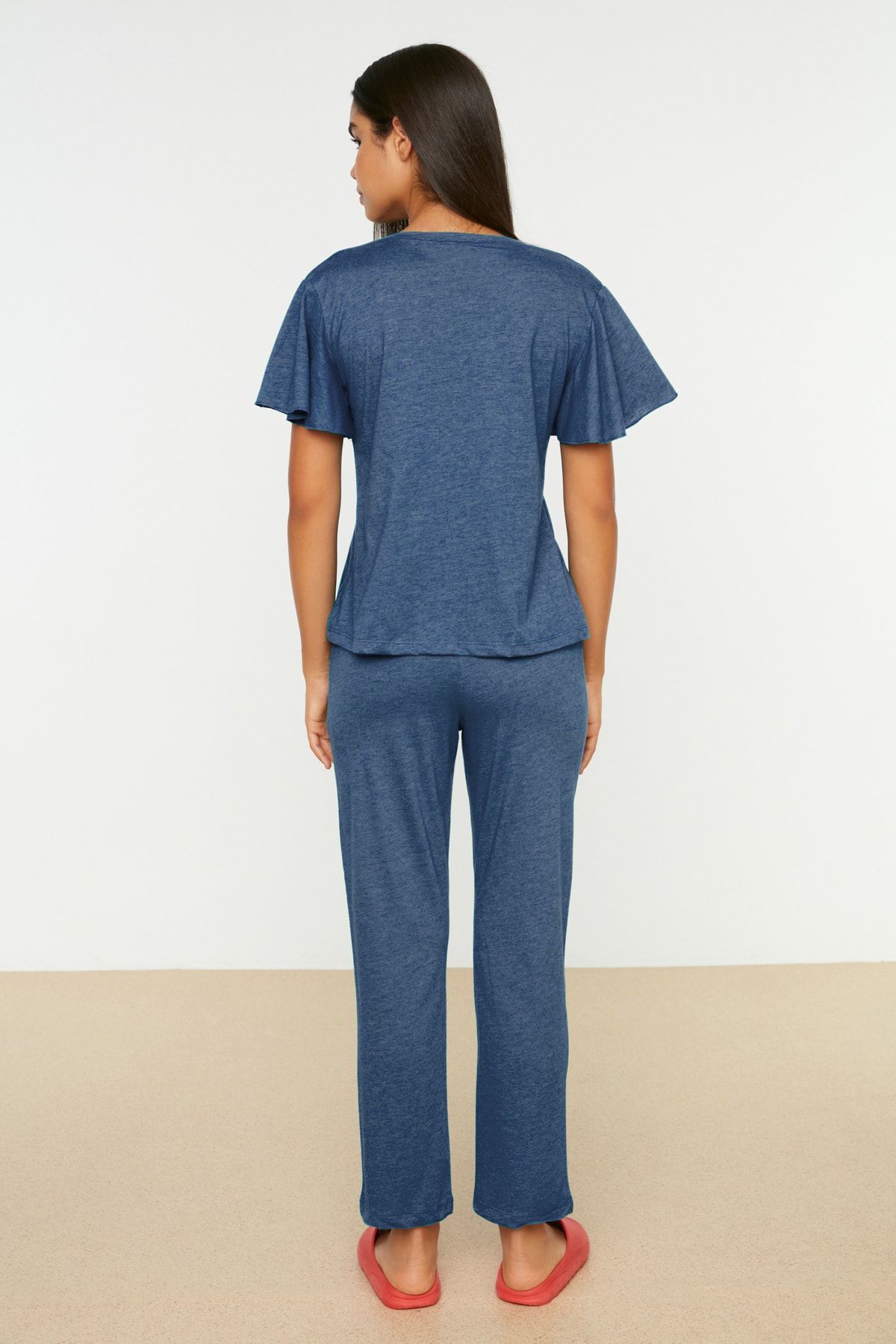 Trendyol Collection-Petrolfarbenes Pyjama-Set aus Baumwolle mit Koala-Print und Ärmeln sowie Schwungrad-Details THMSS20PT0172 4