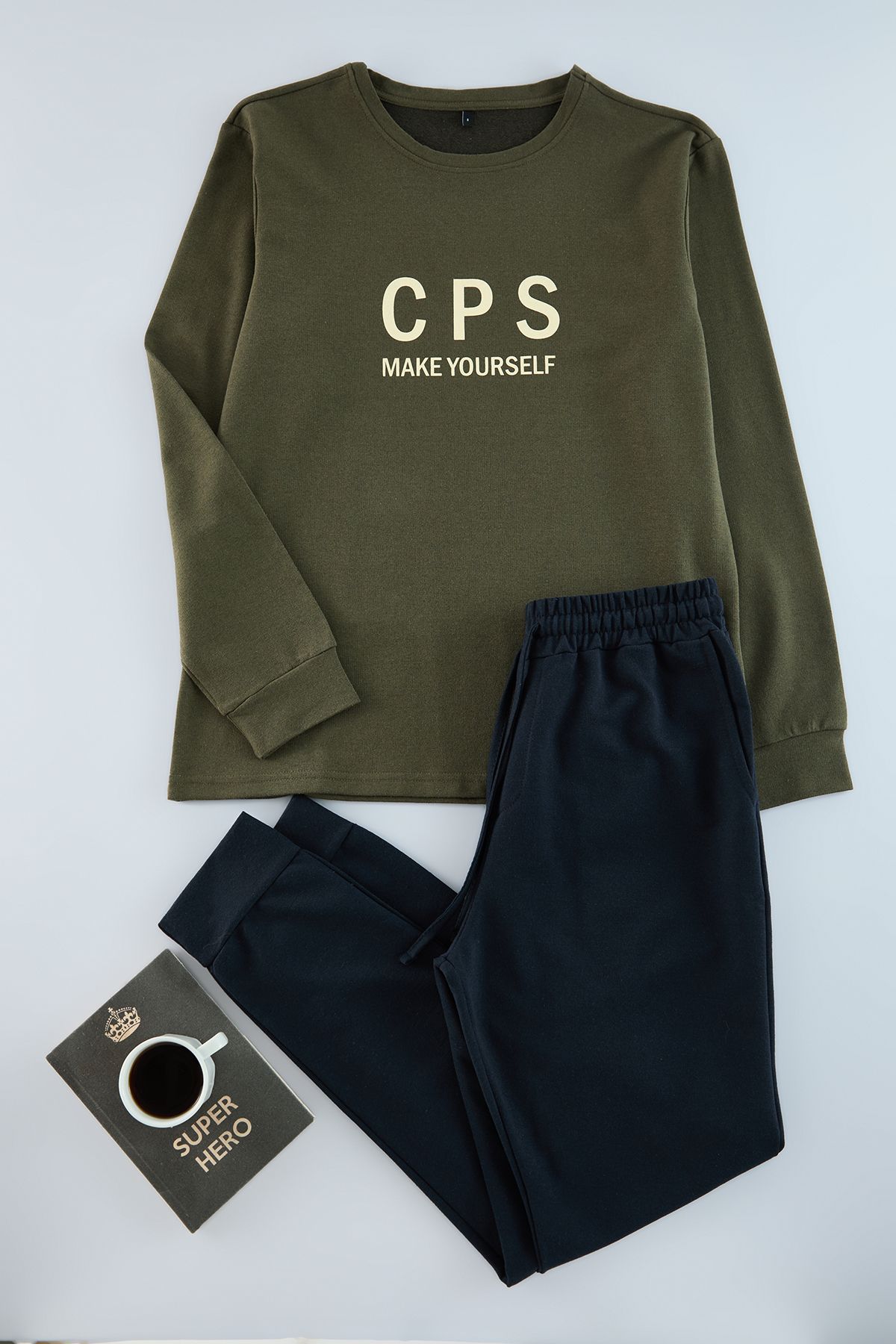 Trendyol Collection Męski Zestaw Piżam Z Dzianiny W Kolorze Khaki – Regularny Krój Mężczyzna - M