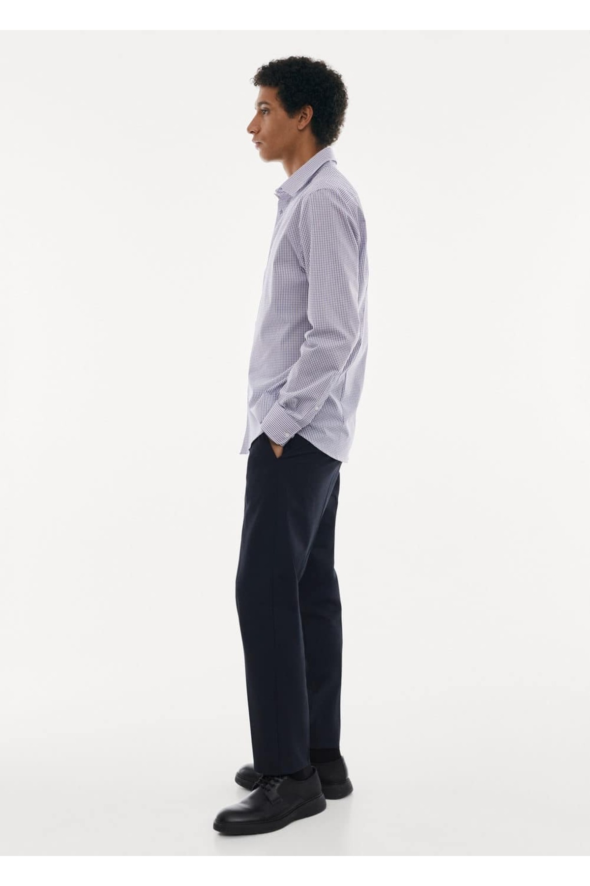 پیراهن مردانه آبی سرمه ای منگوMANGO Man | 67030632 اورجینال - تصویر 7