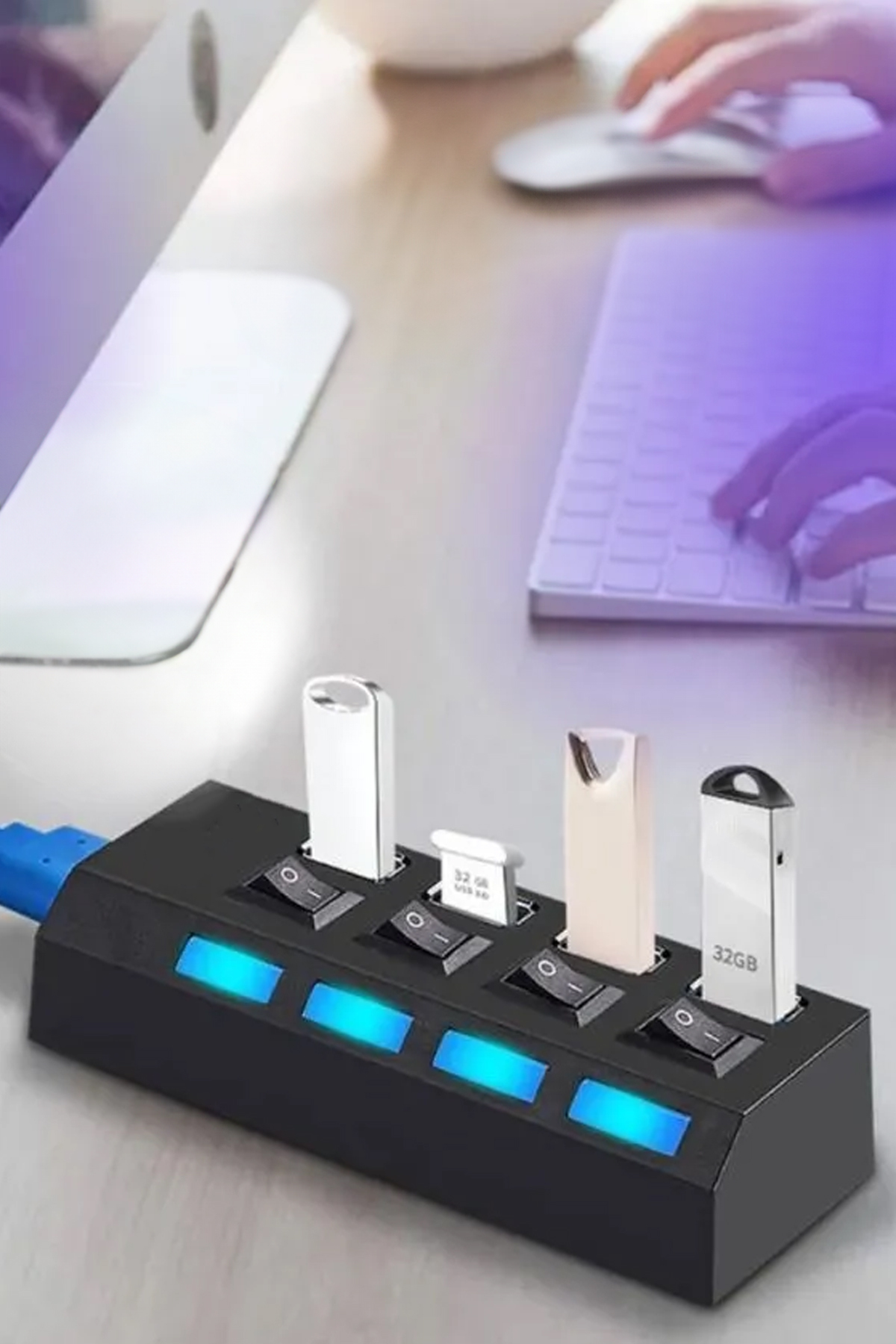 TechnoStation Usb Giriş Çoğaltma Aparatı 1 Girişi 4 Girişe Çeviren Aparat Süper Hızlı Usb 3.0 Hub