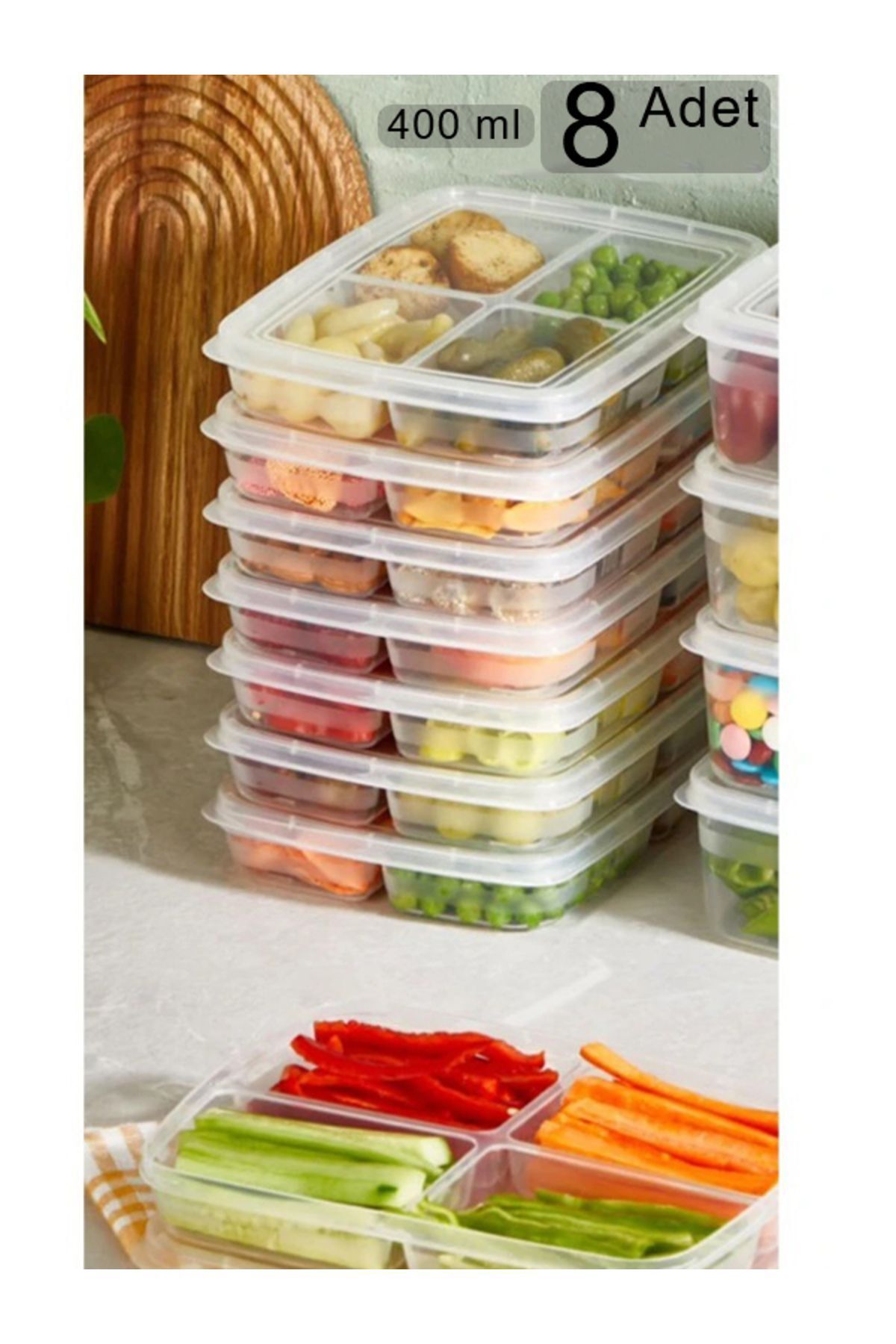 KRM HOME-400 ml Frozen Mini Food Container - 8 Pieces Meat and Vegetable Organizer, 4 Compartments 1
