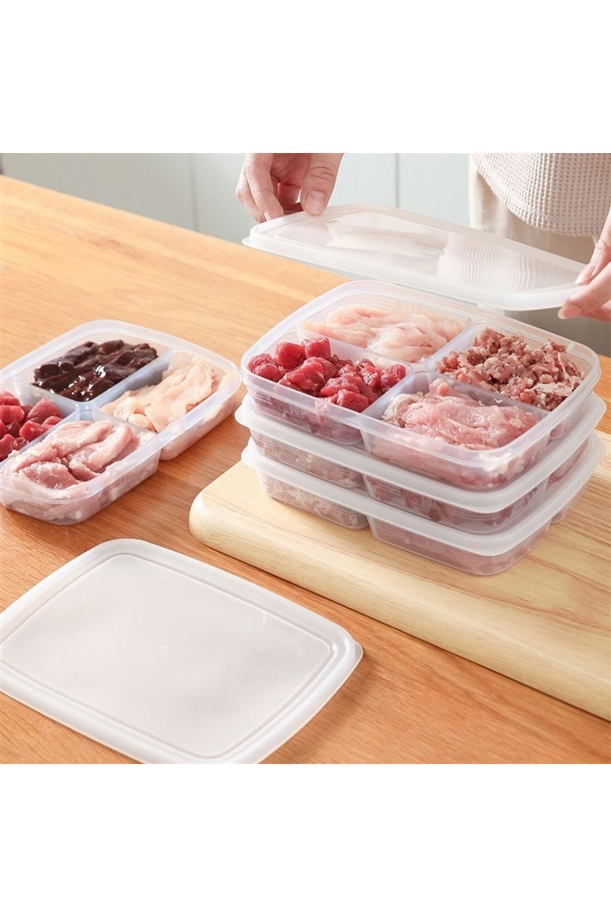 KRM HOME-400 ml Frozen Mini Food Container - 8 Pieces Meat and Vegetable Organizer, 4 Compartments 5