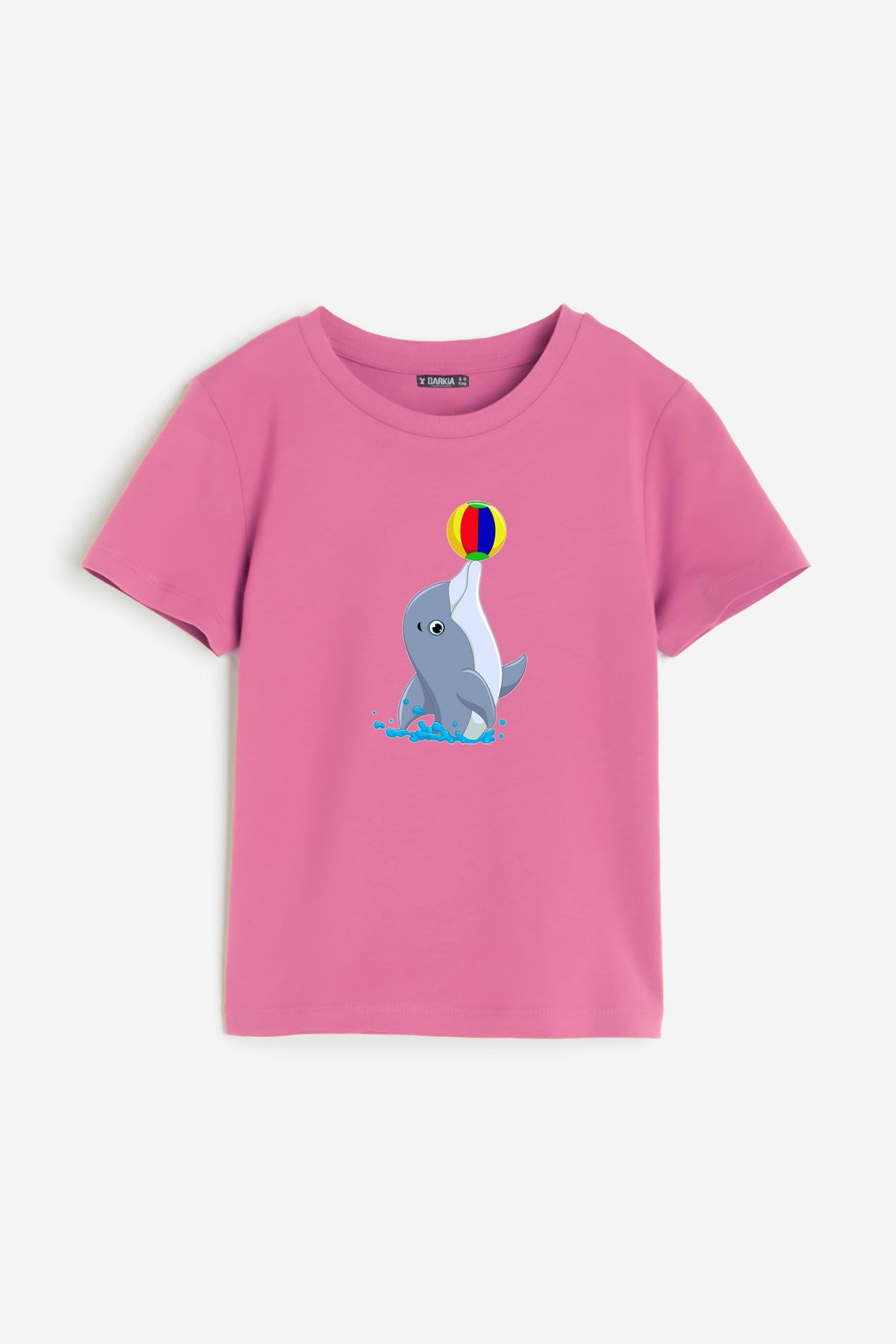 Darkia-Pink T-shirt - Whale Print, Children, Crew Neck, Short Sleeve 1